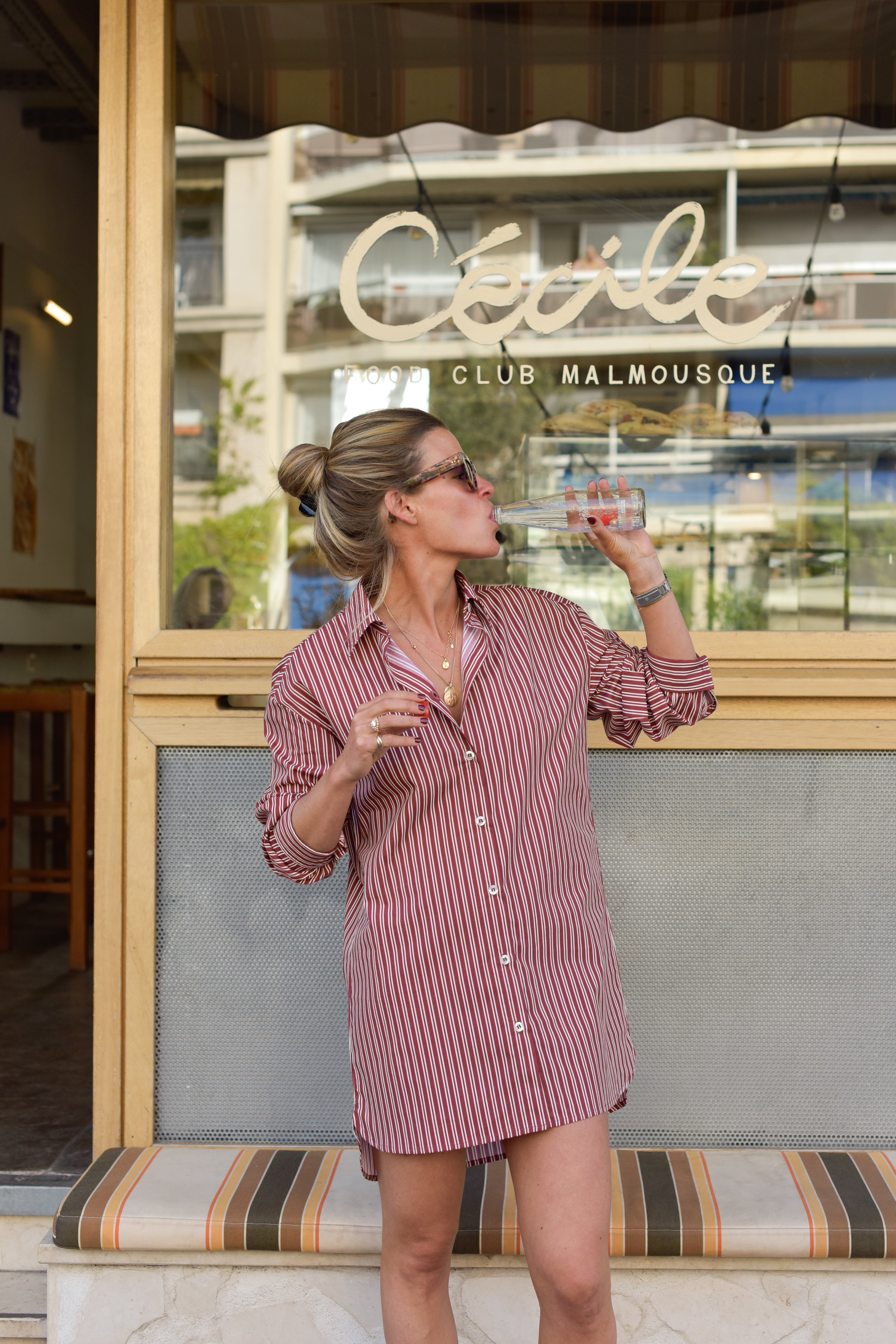 Robe chemise ALIX rayure bordeaux