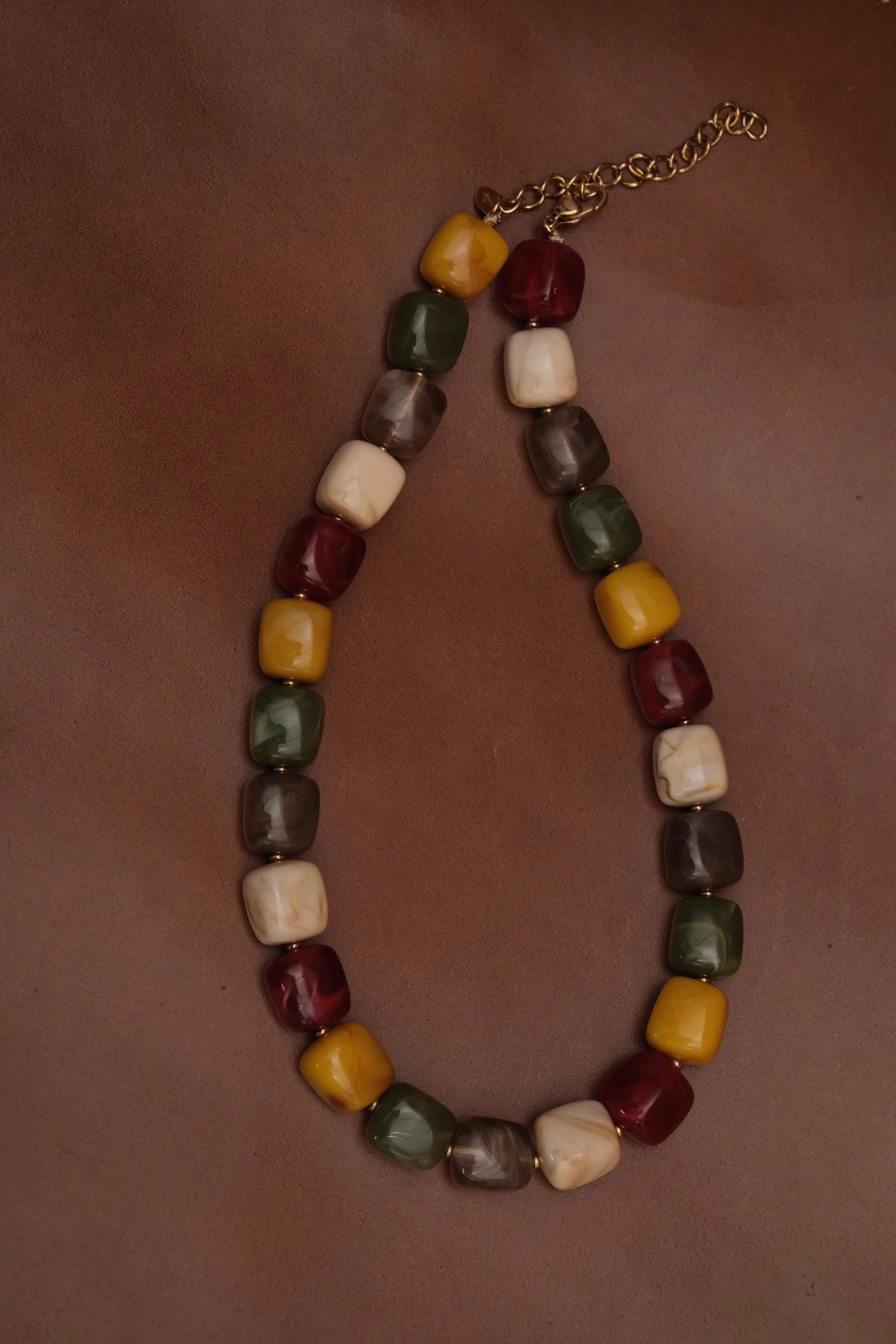 Yellow/Khaki Cubic Bead Necklace