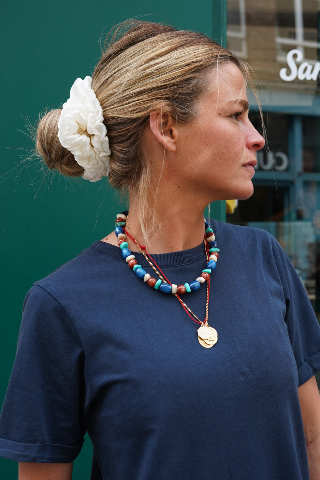 Collier grosses perles bleu
