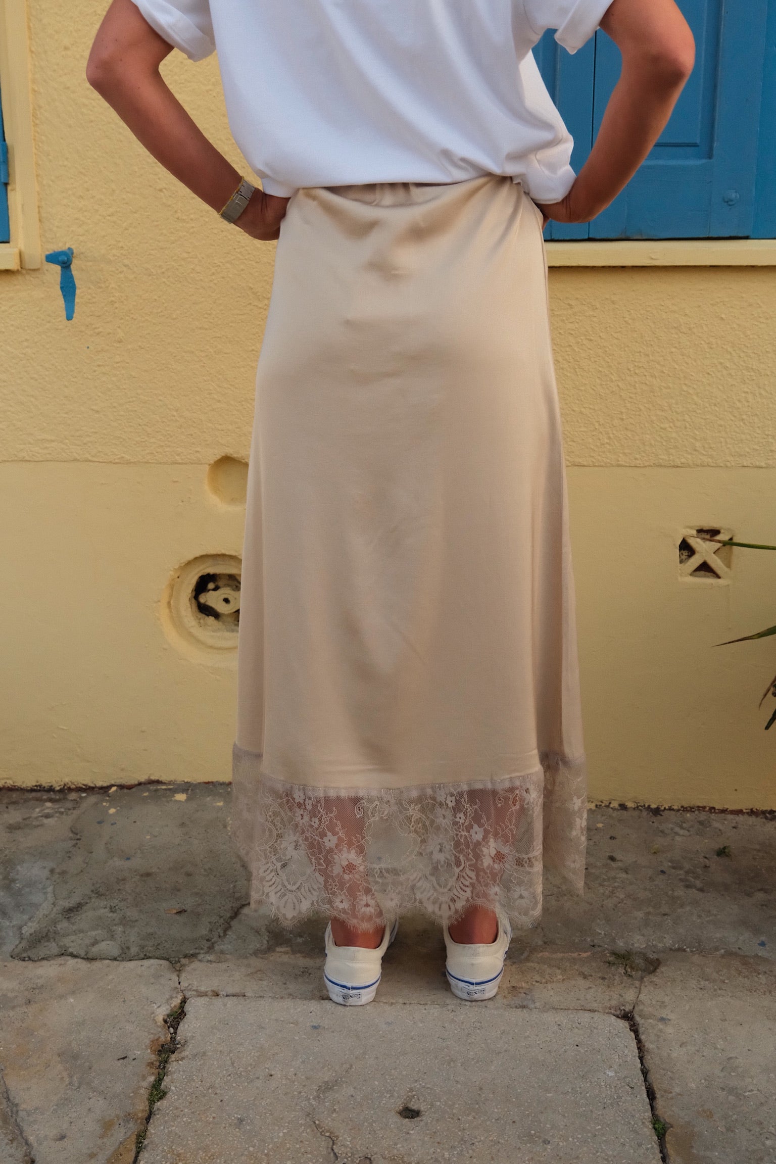 Bianca beige satin skirt