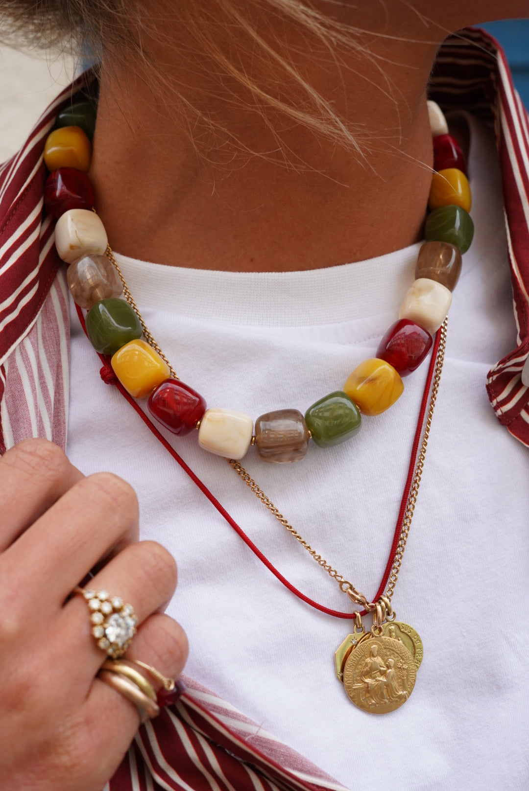 Yellow/Khaki Cubic Bead Necklace