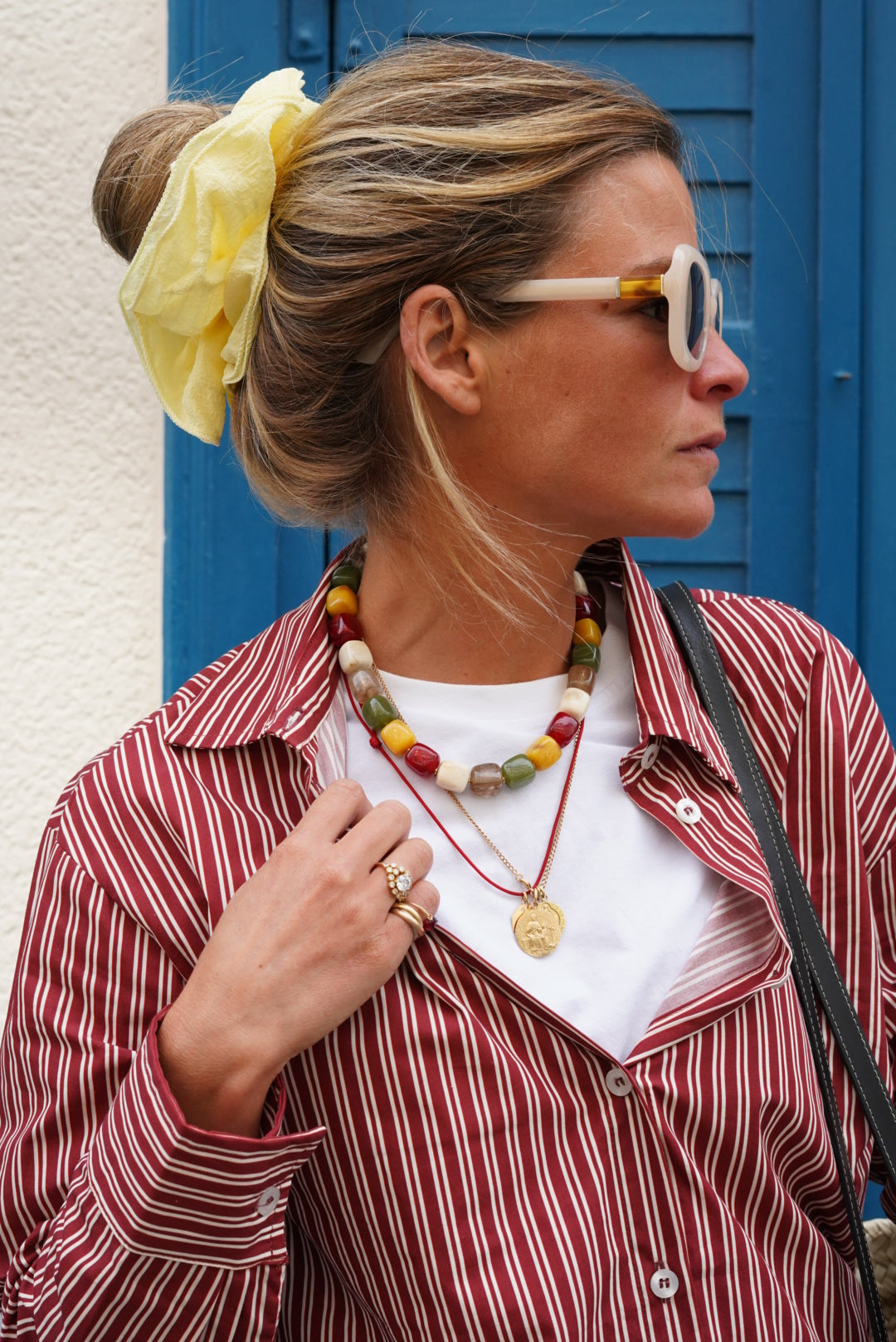 Yellow/Khaki Cubic Bead Necklace