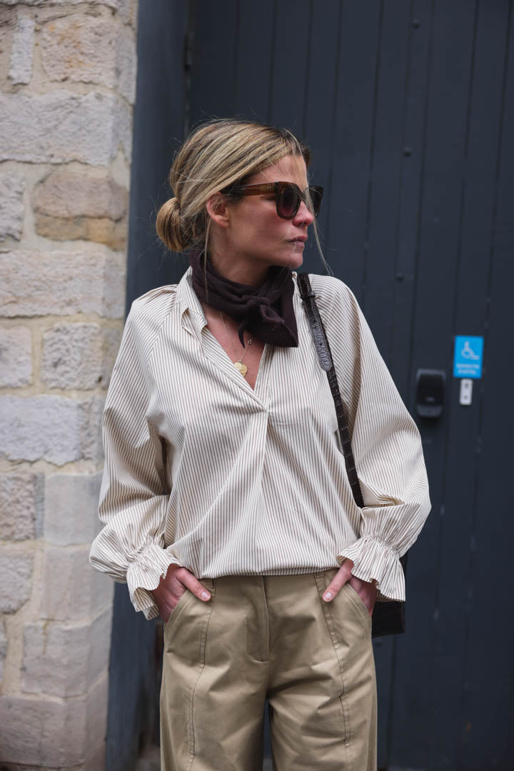Blouse Léna rayure moka/écru