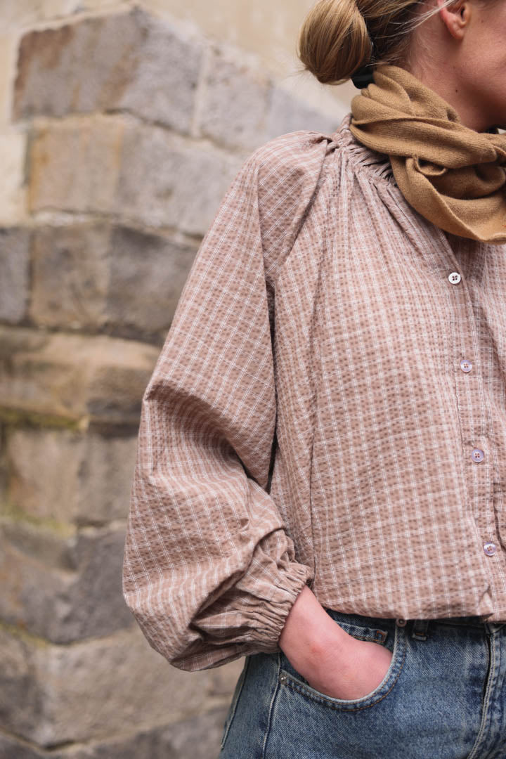 Capucine mocha checked blouse