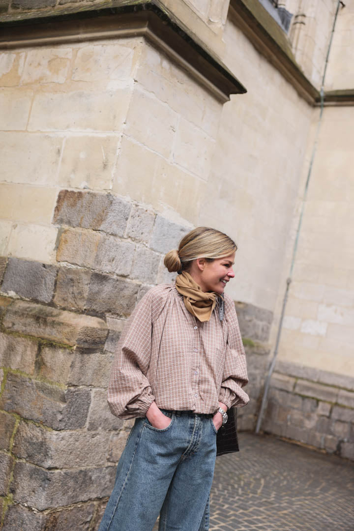 Capucine mocha checked blouse