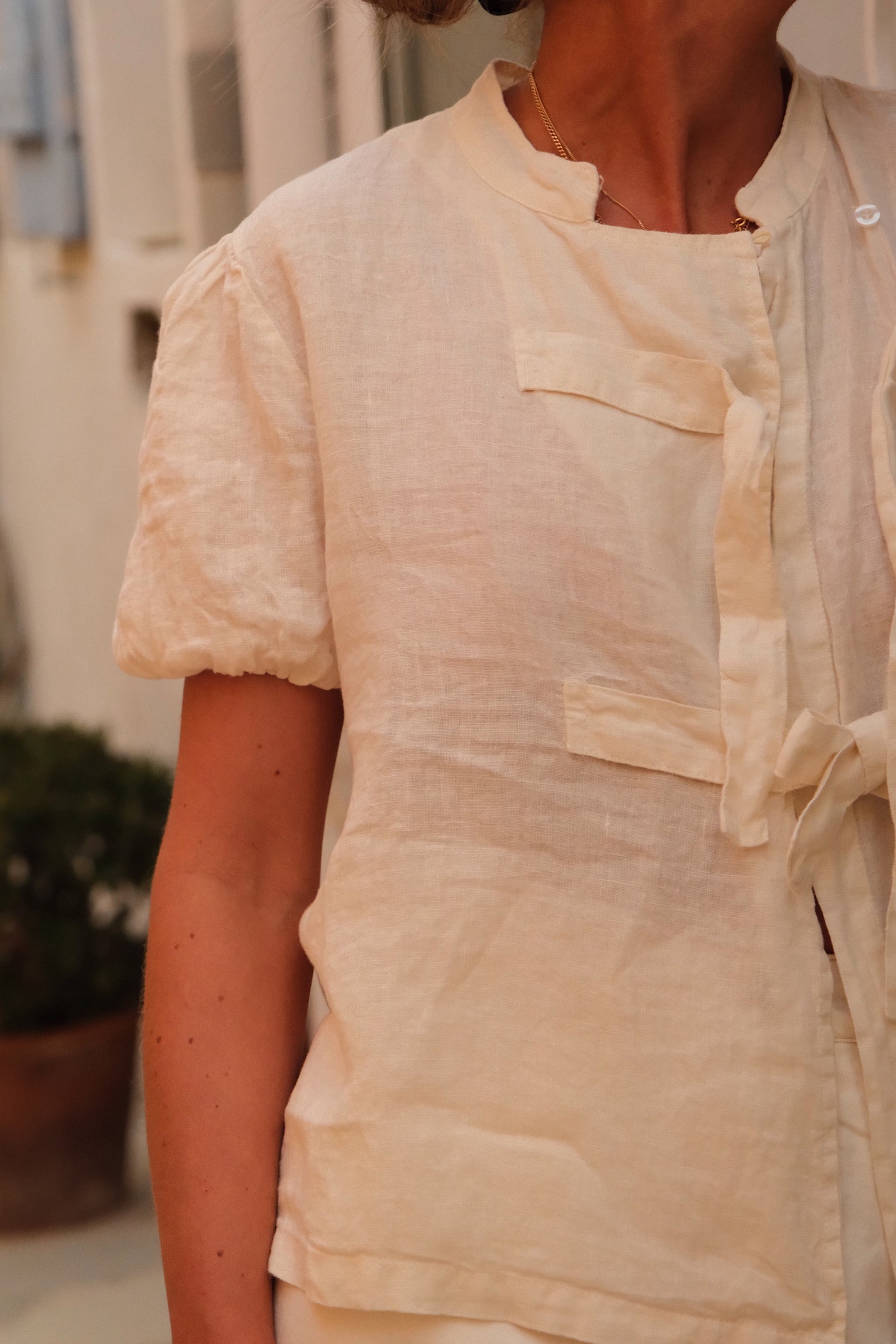Célestine ecru linen blouse