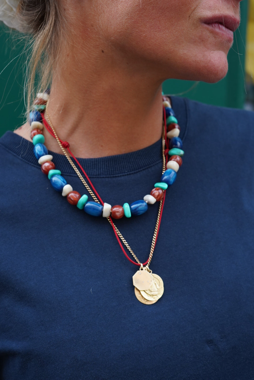 Collier grosses perles bleu