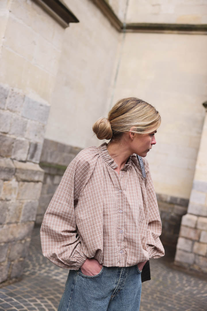 Capucine mocha checked blouse