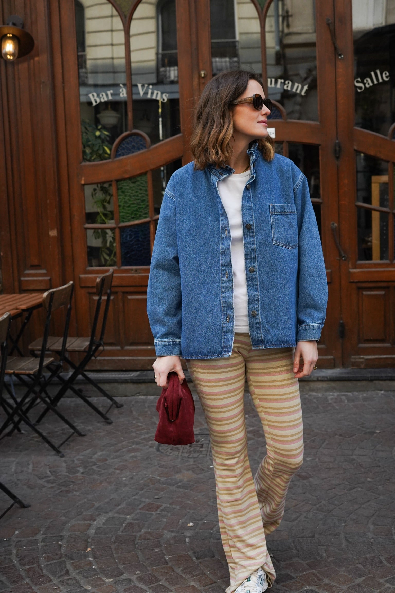 Pantalon Billie rayure rose/beige paillette