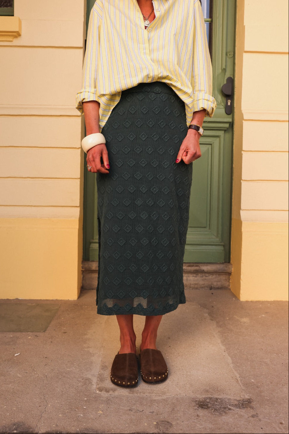 CELESTE bottle green skirt