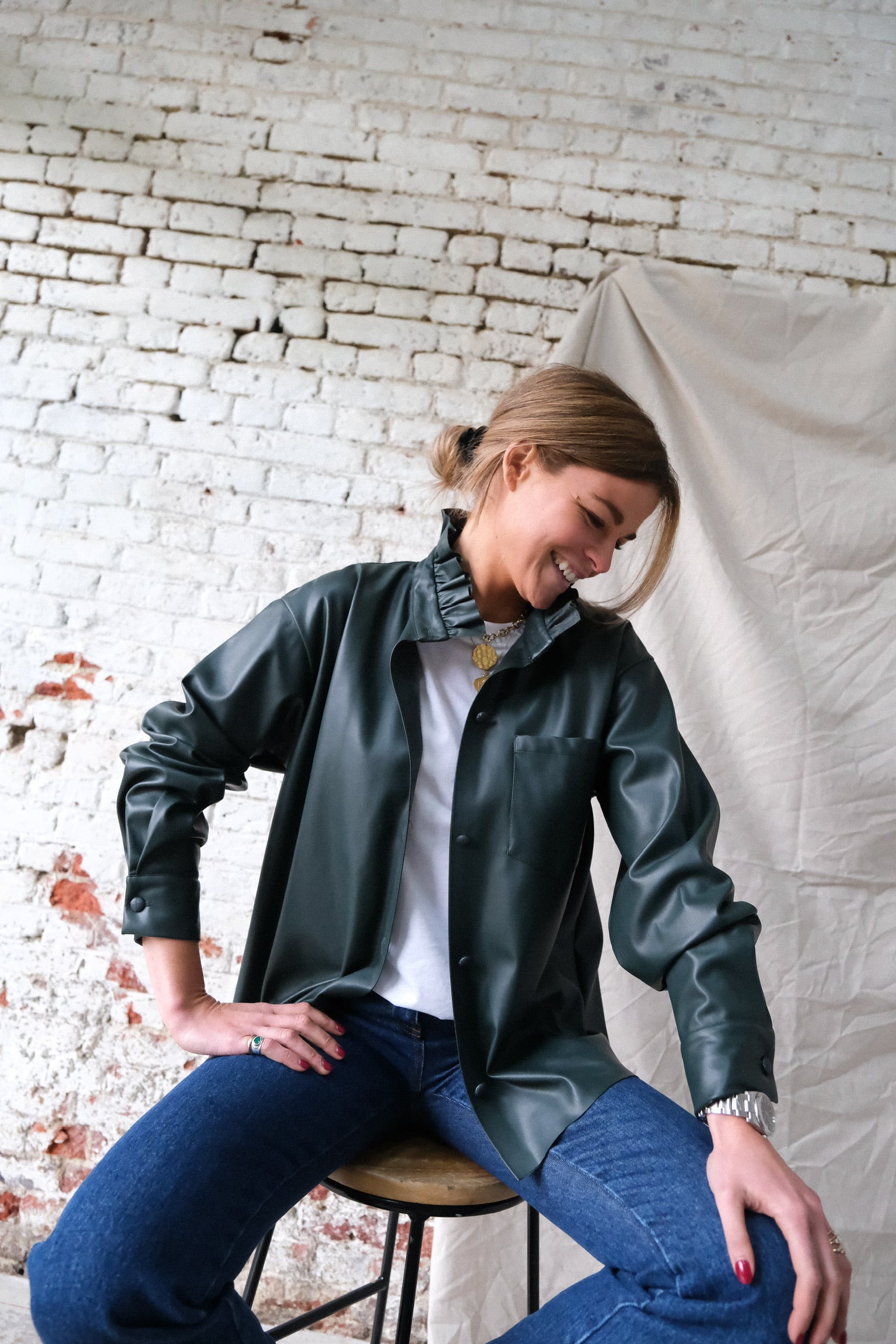 LOU dark green faux leather overshirt