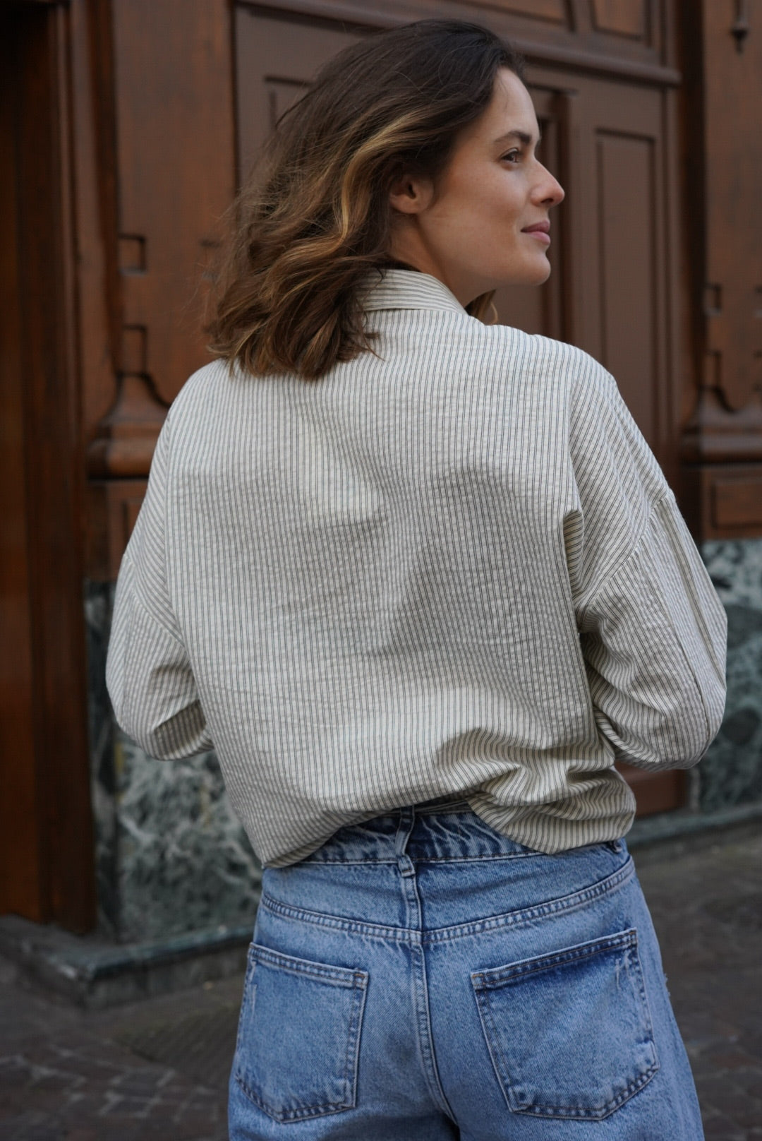 Chemise Zoé écru rayé noir