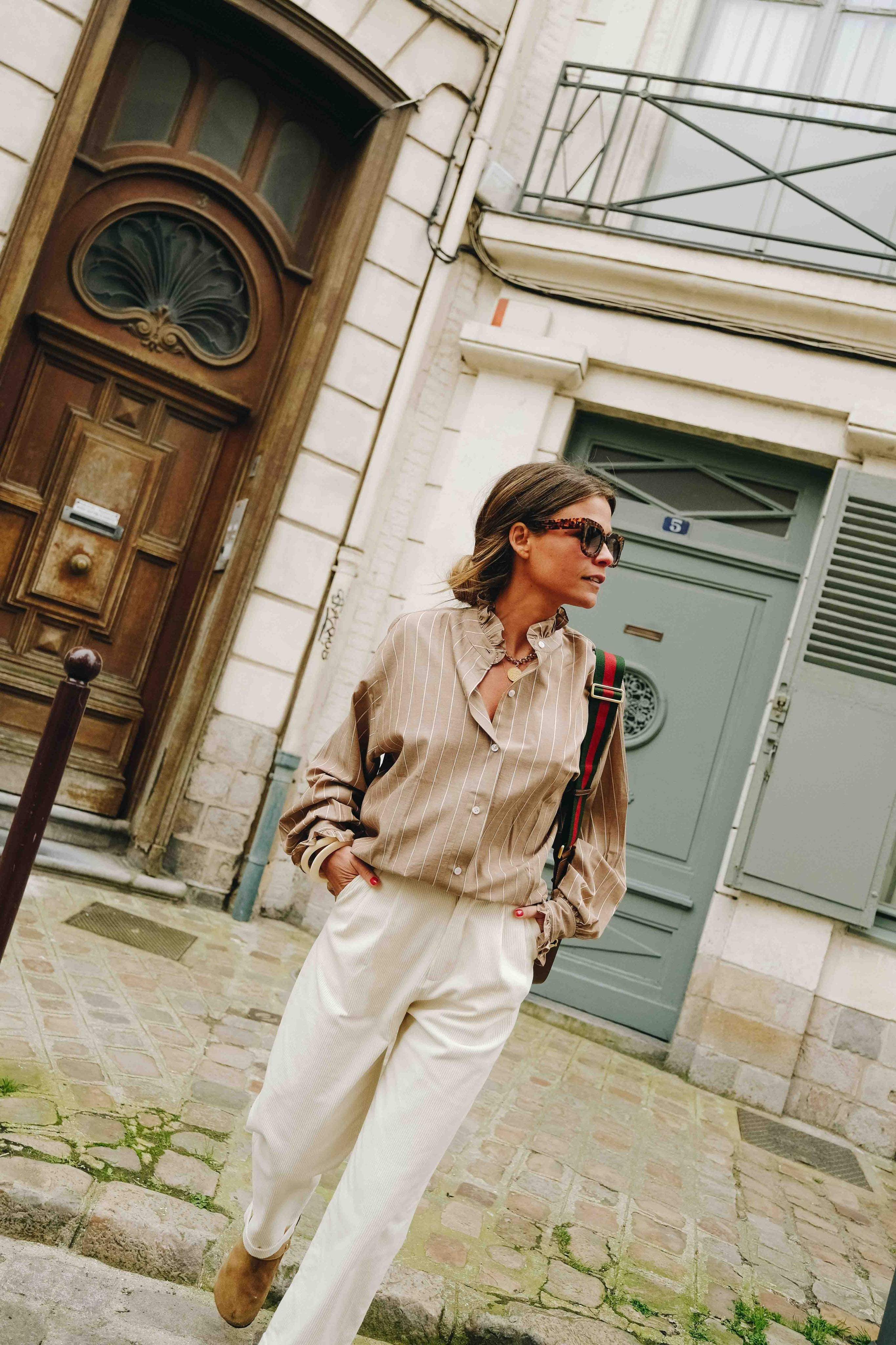 Blouse GARANCE rayure camel/beige