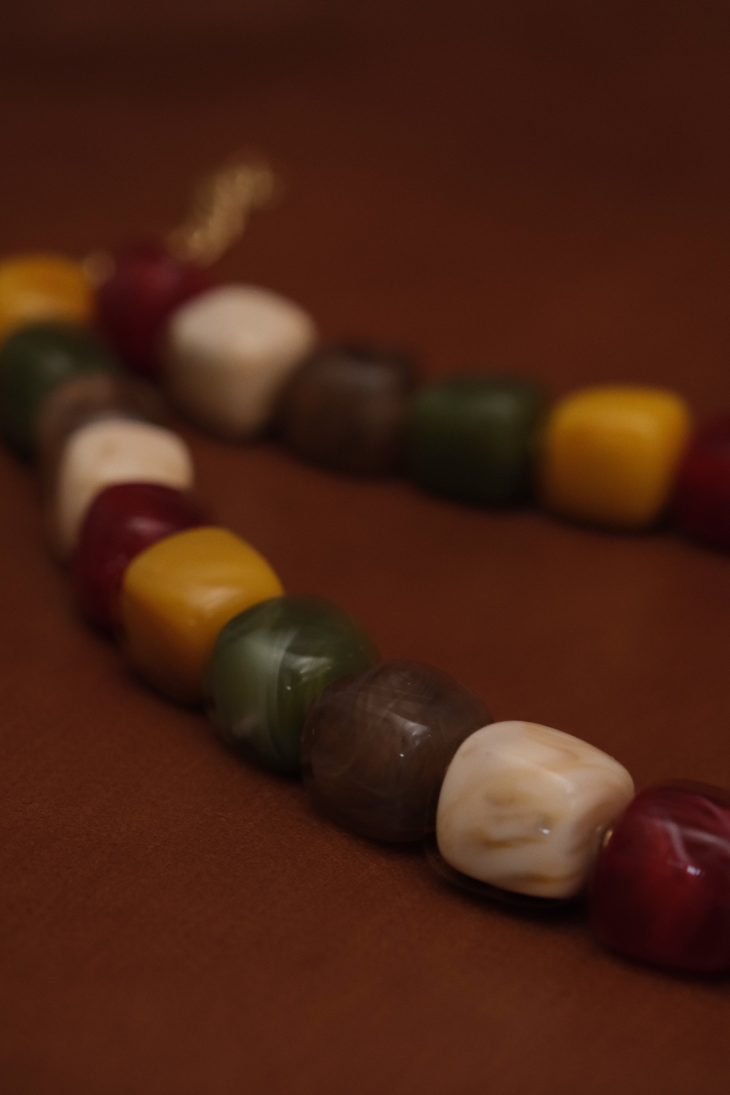 Yellow/Khaki Cubic Bead Necklace