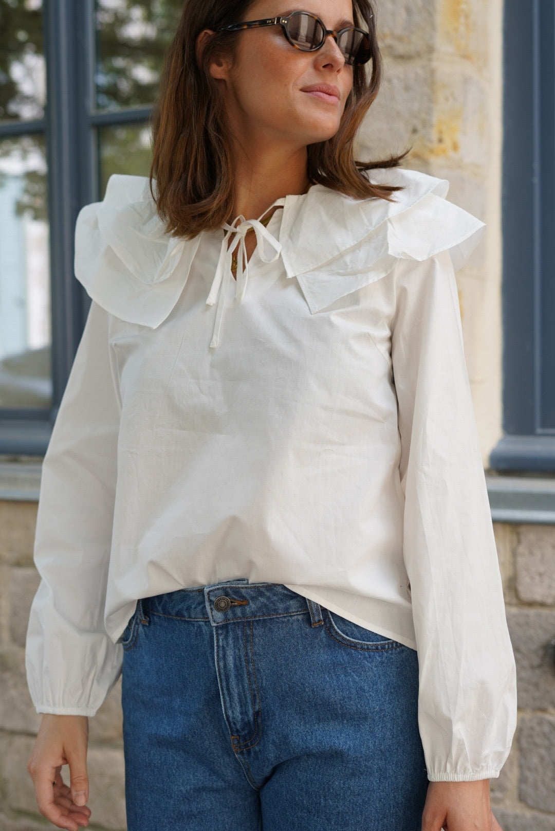 Blouse Joséphine grand col blanc