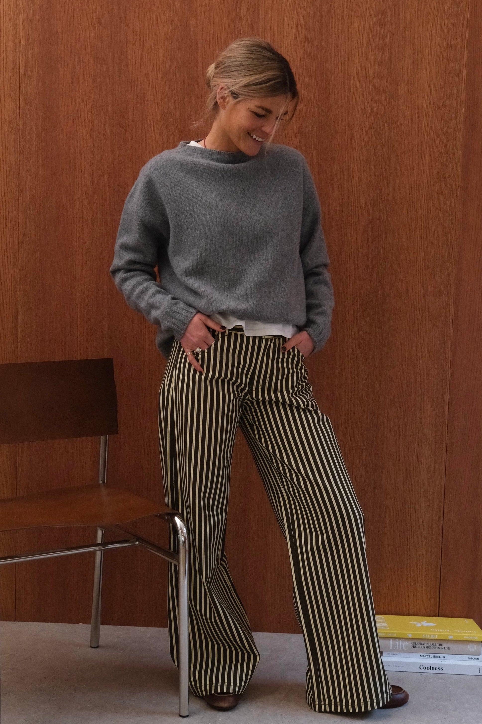 Pantalon Philibert rayé kaki