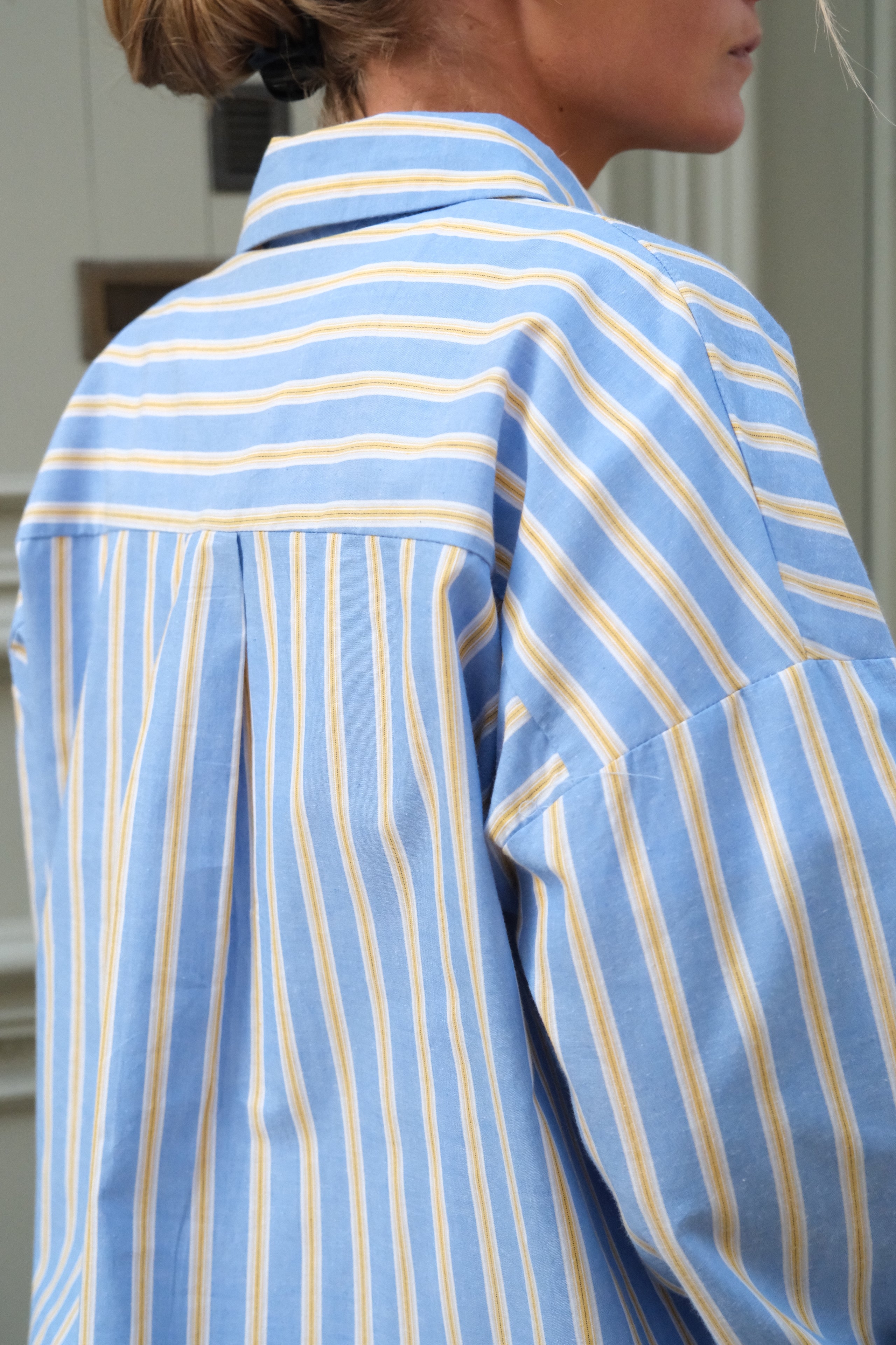 Camille sky blue/yellow stripe shirt