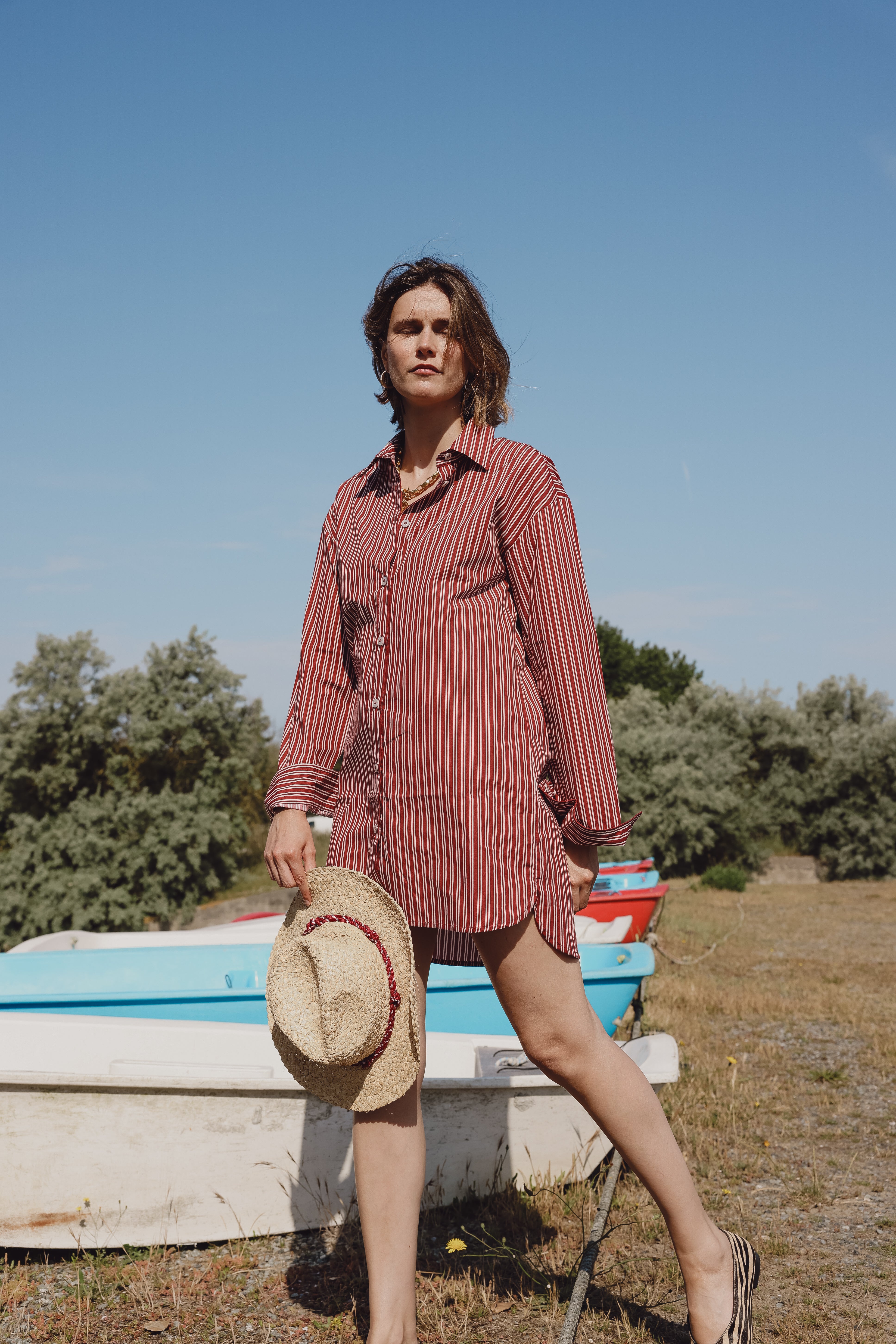 ALIX burgundy stripe shirt dress