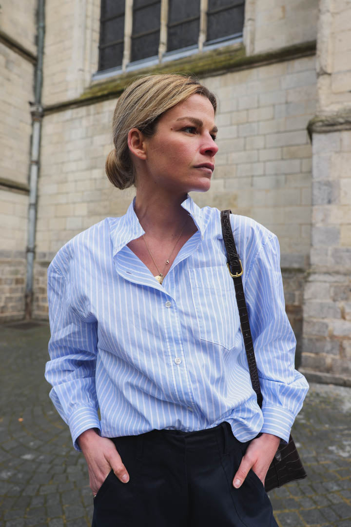 Paola sky blue stripe shirt