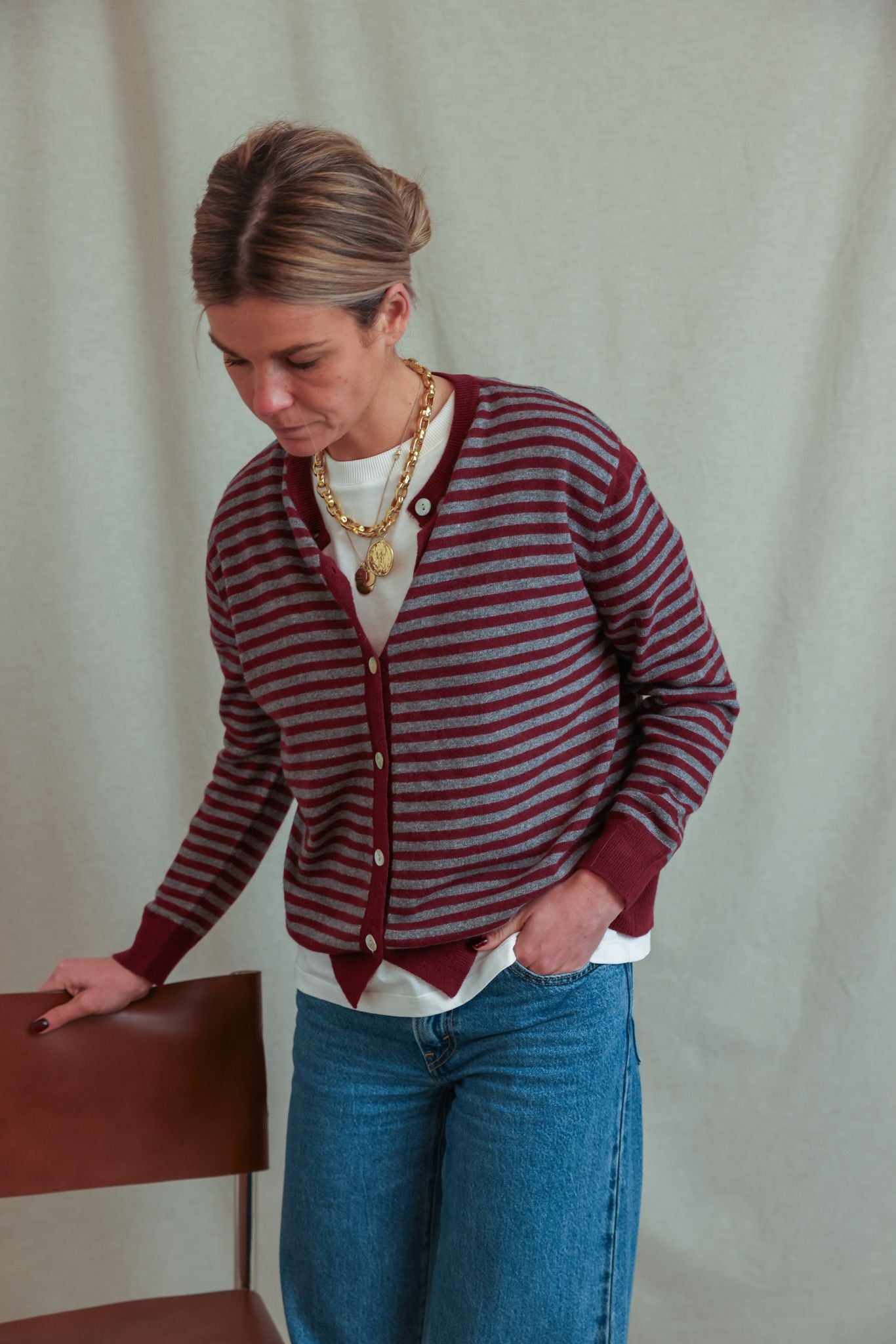 Gilet Henri rayé bordeaux/anthracite