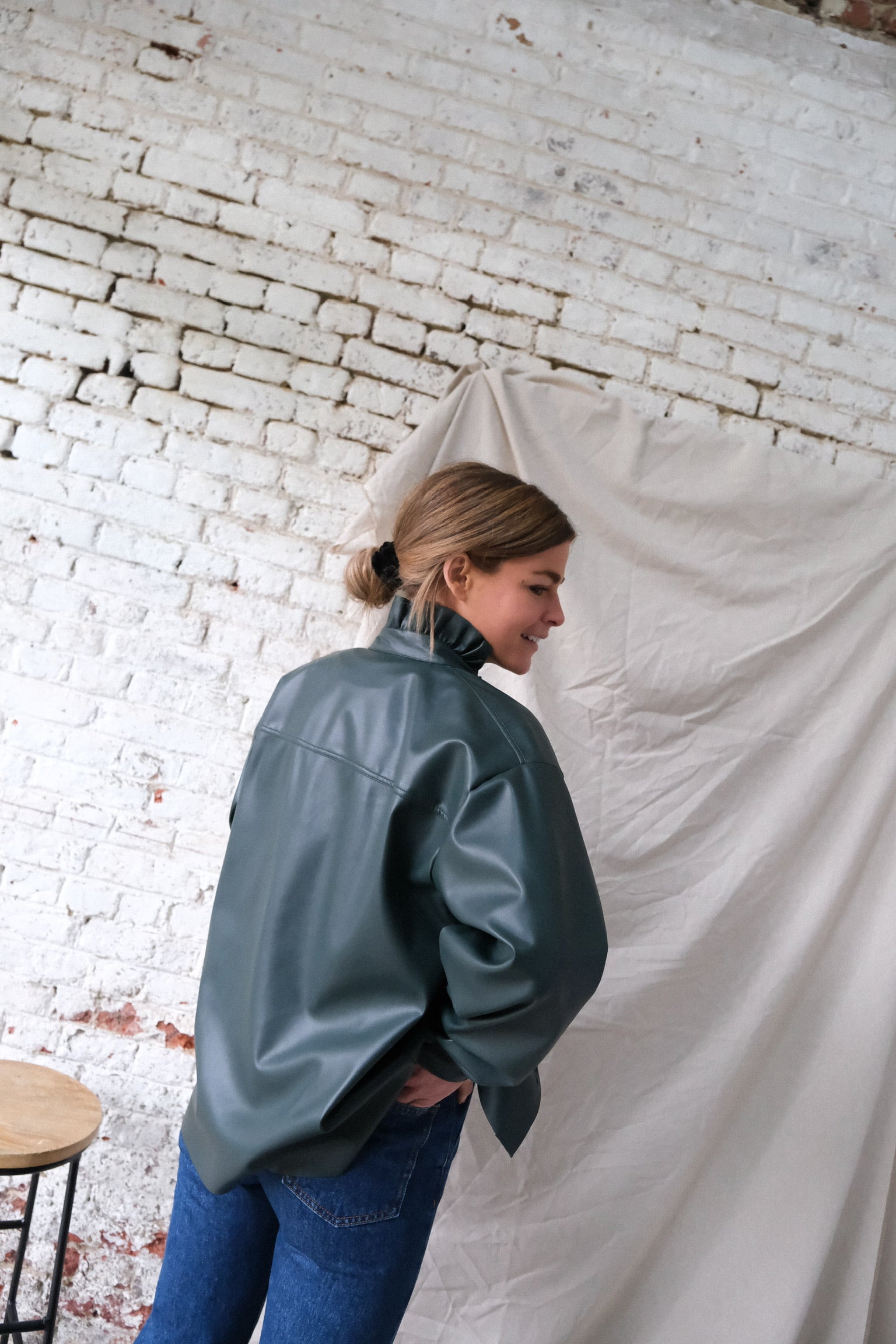 LOU dark green faux leather overshirt
