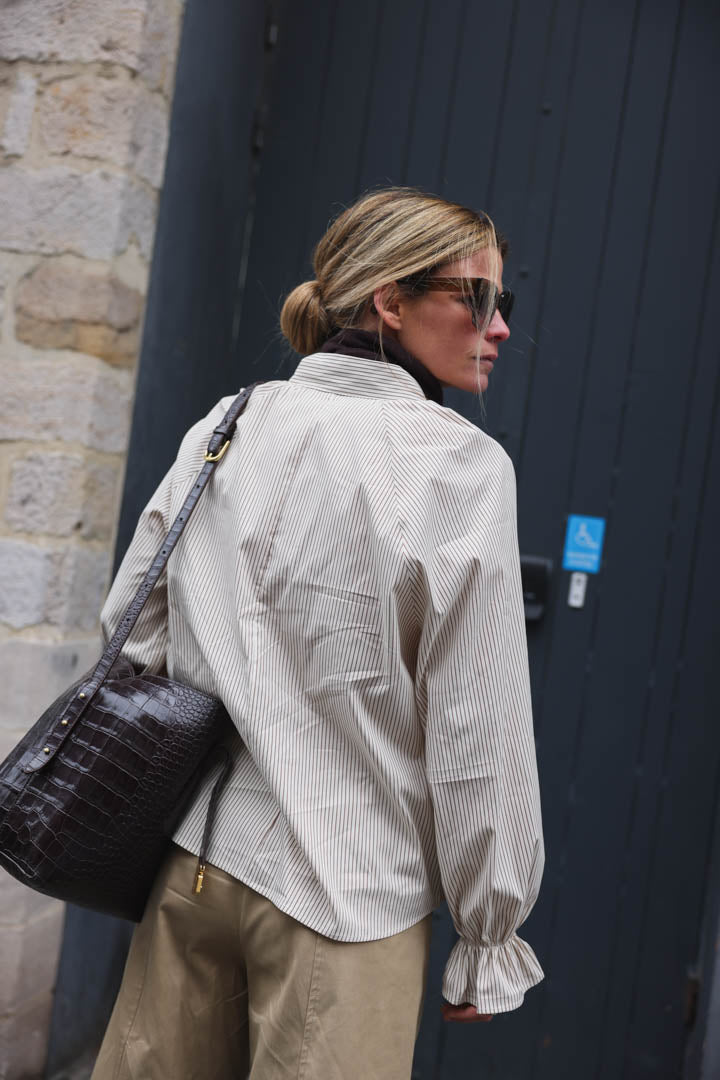 Blouse Léna rayure moka/écru