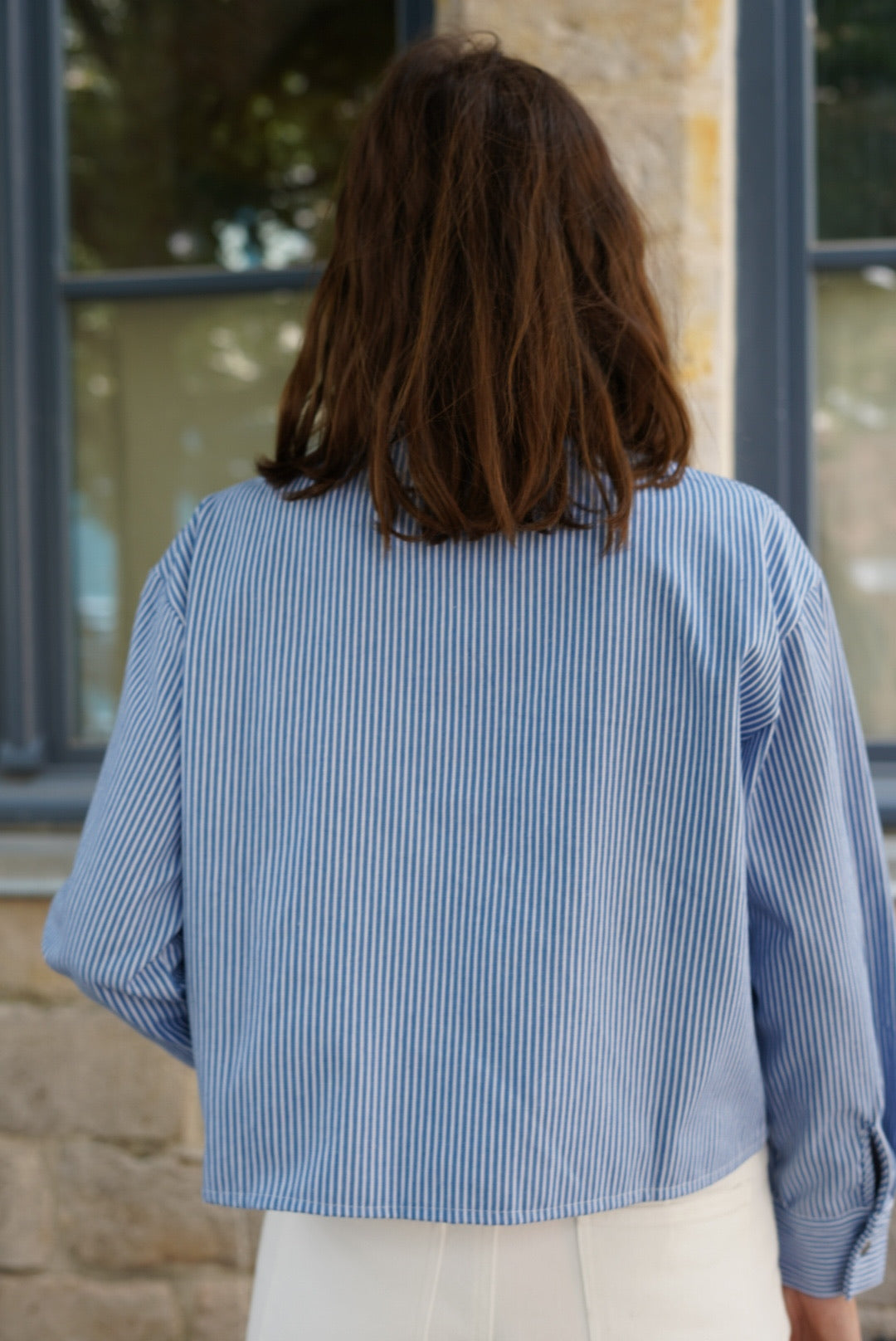 Veste courte Zélie rayure bleu/blanc