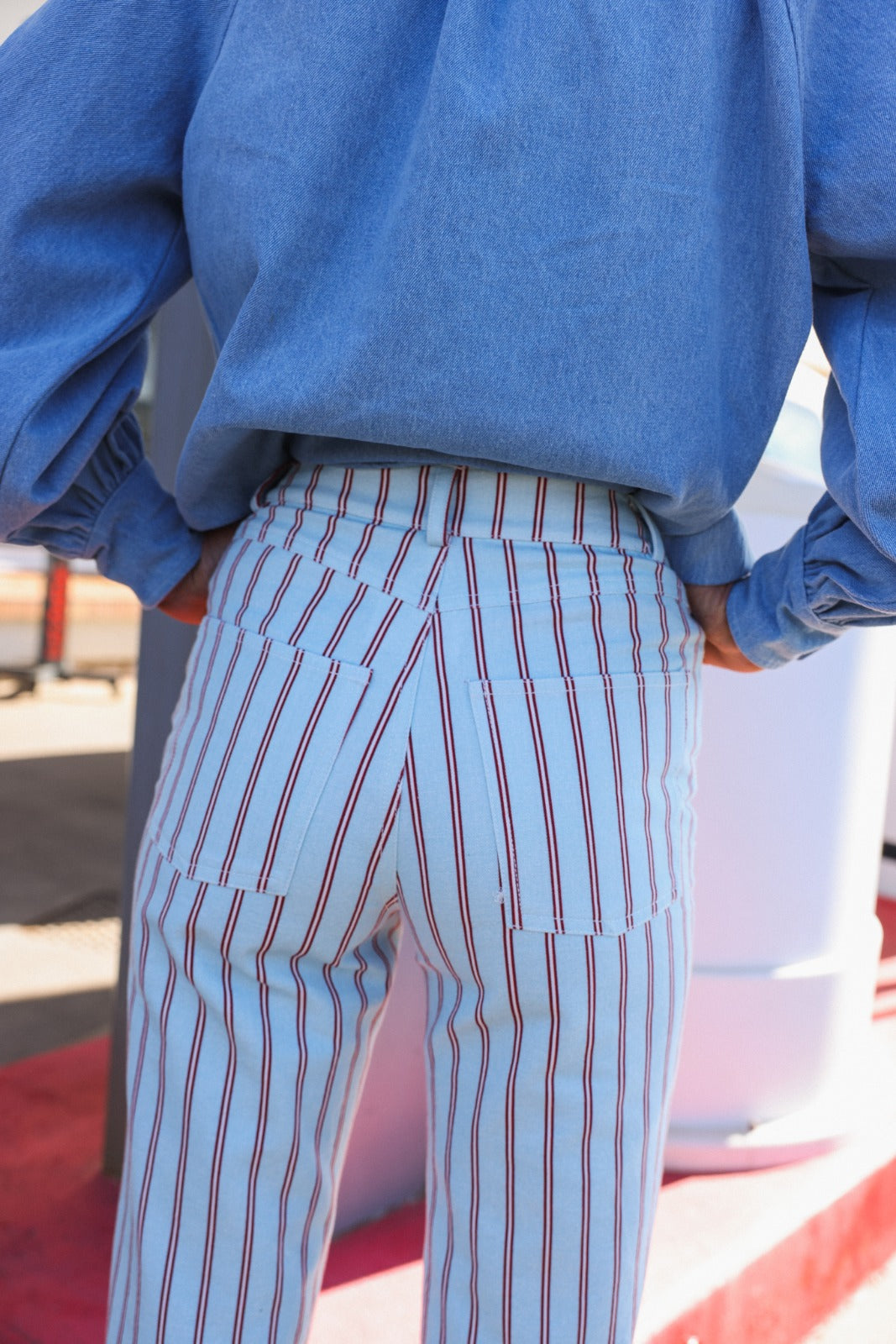 MARCEAU sky blue/red striped pants