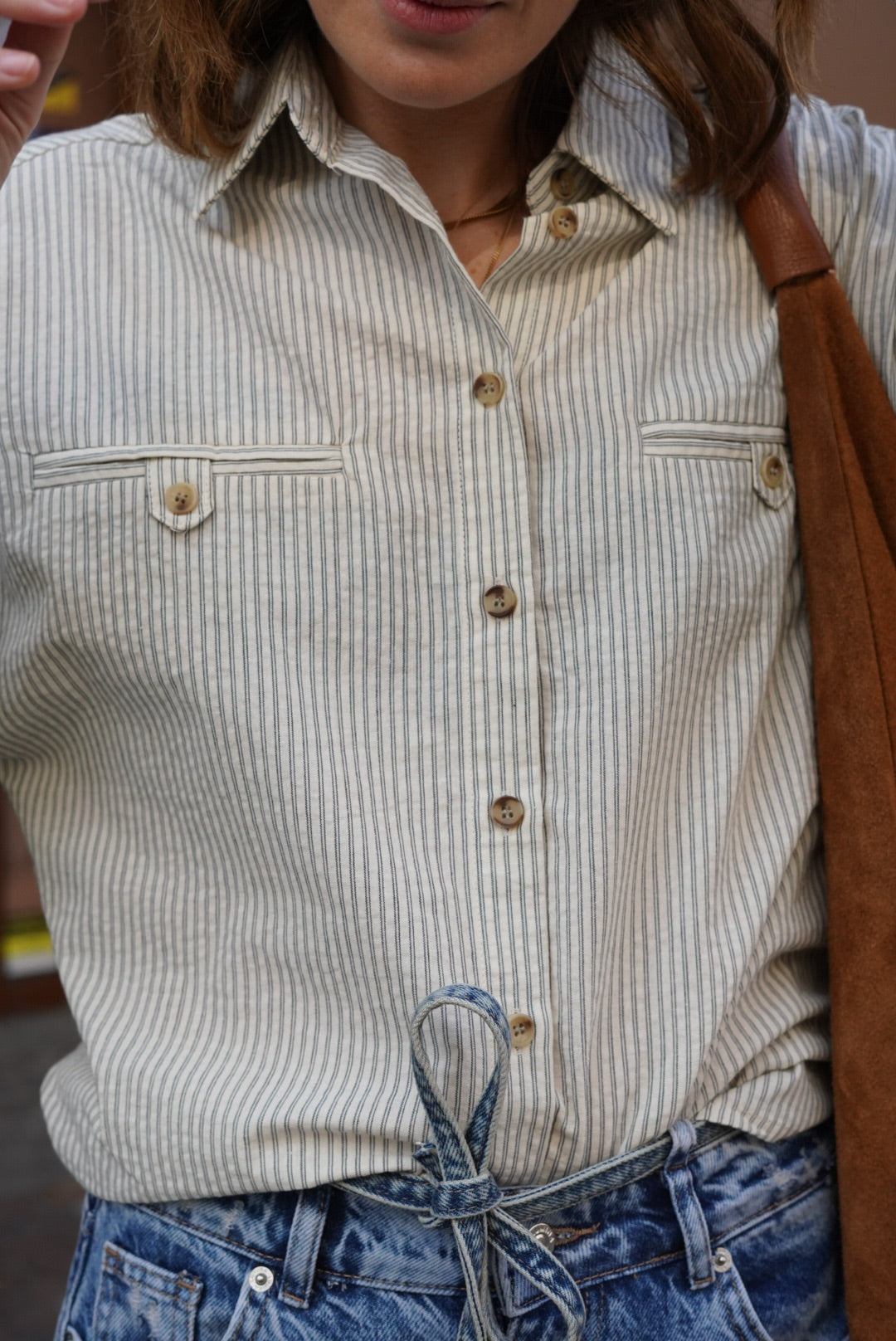 Chemise Zoé écru rayé noir