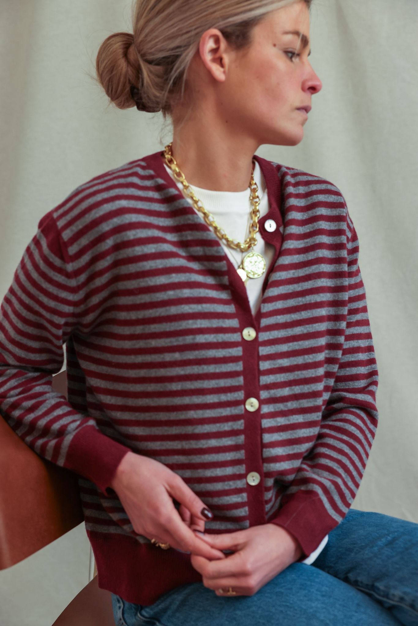 Henri burgundy/anthracite striped cardigan