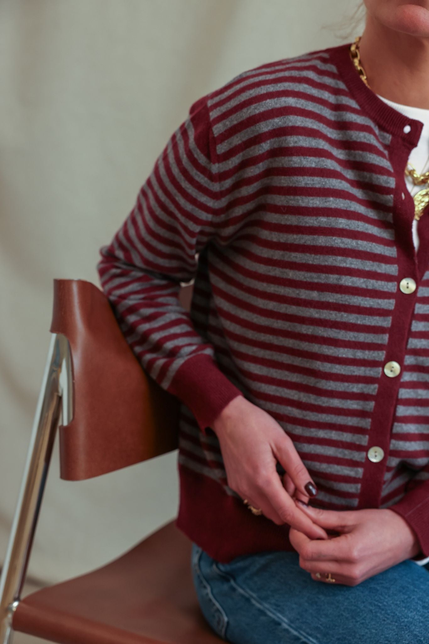 Gilet Henri rayé bordeaux/anthracite