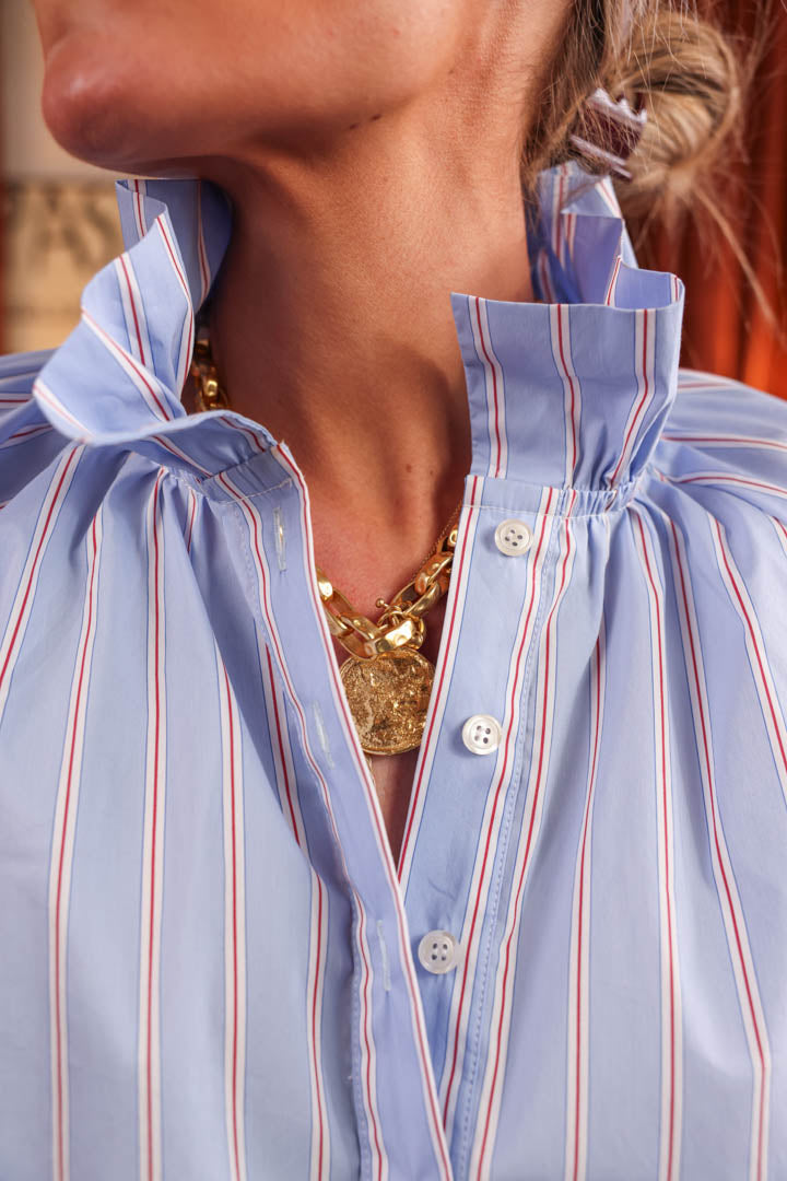 Blouse ISAURE rayure bleu ciel/rouge