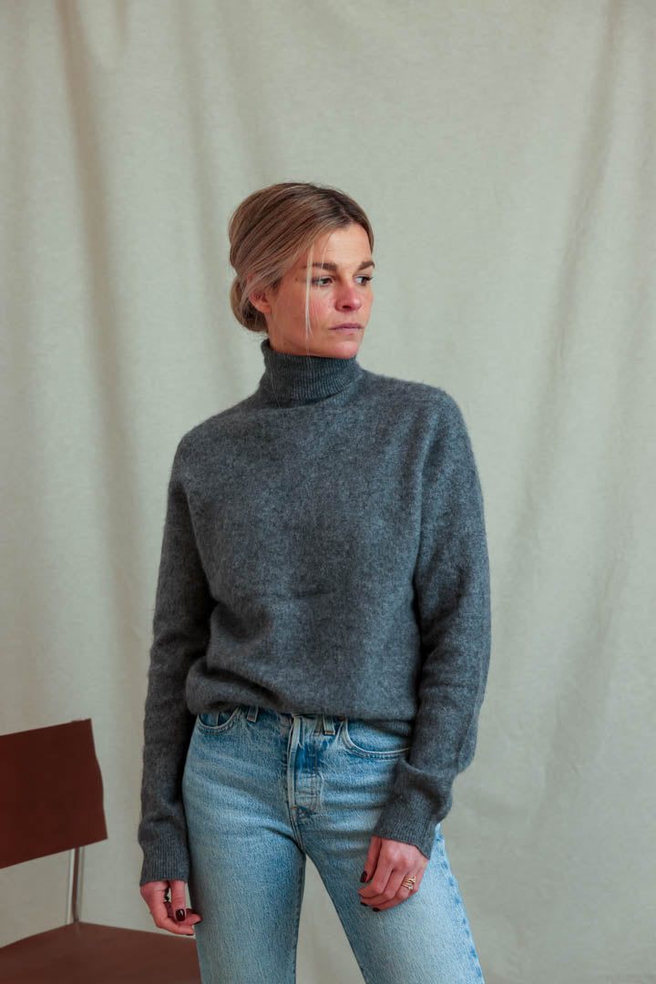 Pull Louison col roulé laine gris