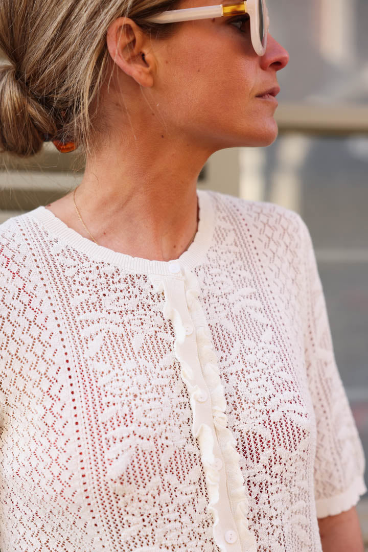 Pierre white pointelle cardigan