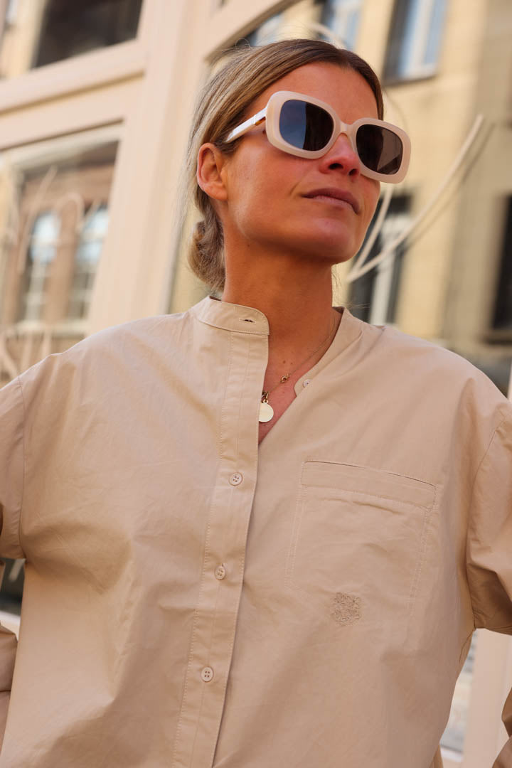 Victoire beige mandarin collar blouse