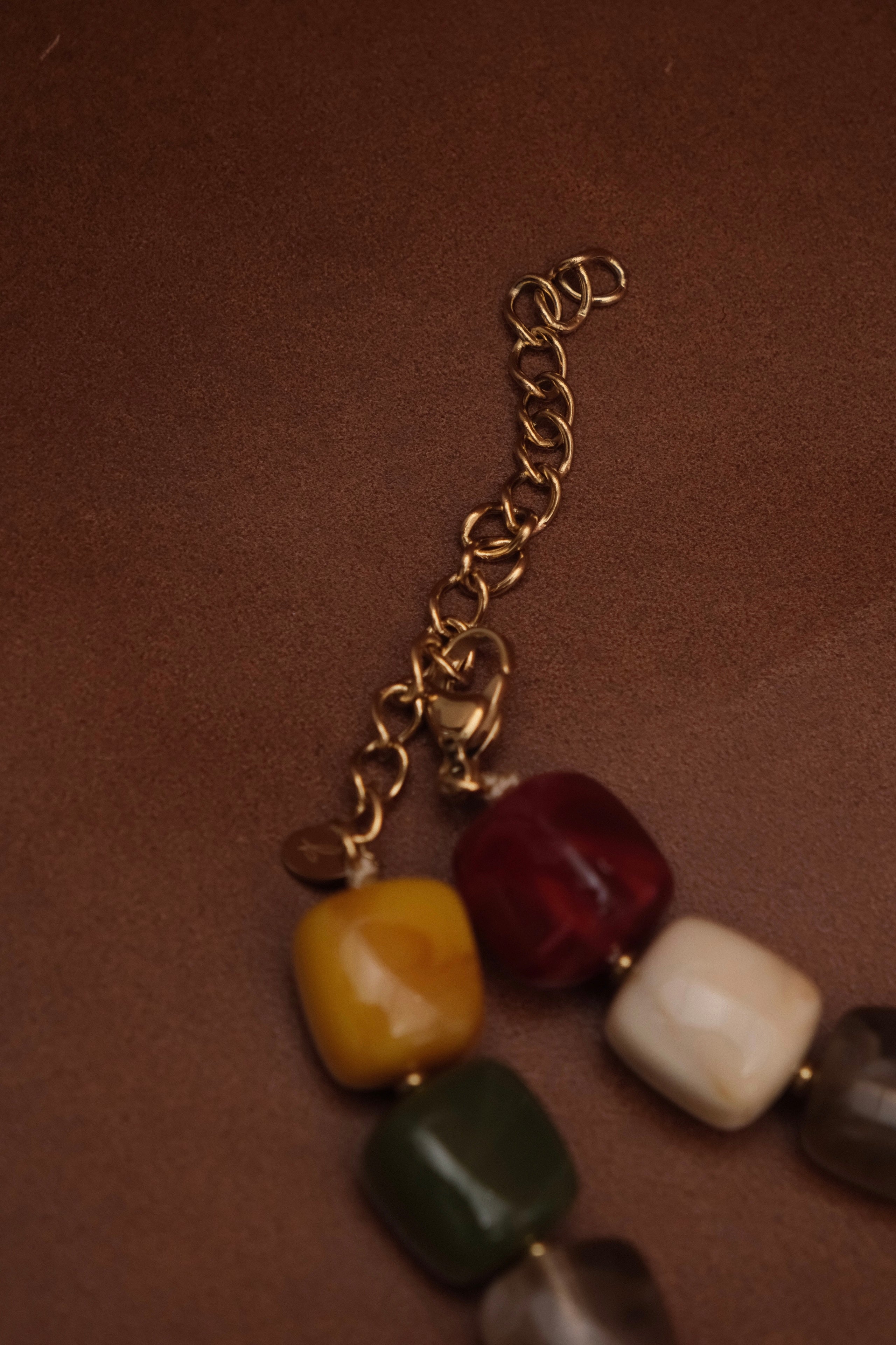 Yellow/Khaki Cubic Bead Necklace