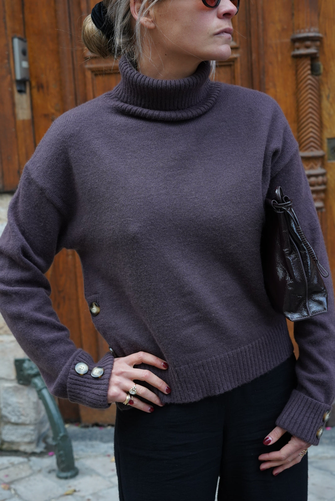 Pull Mayeul col roulé marron