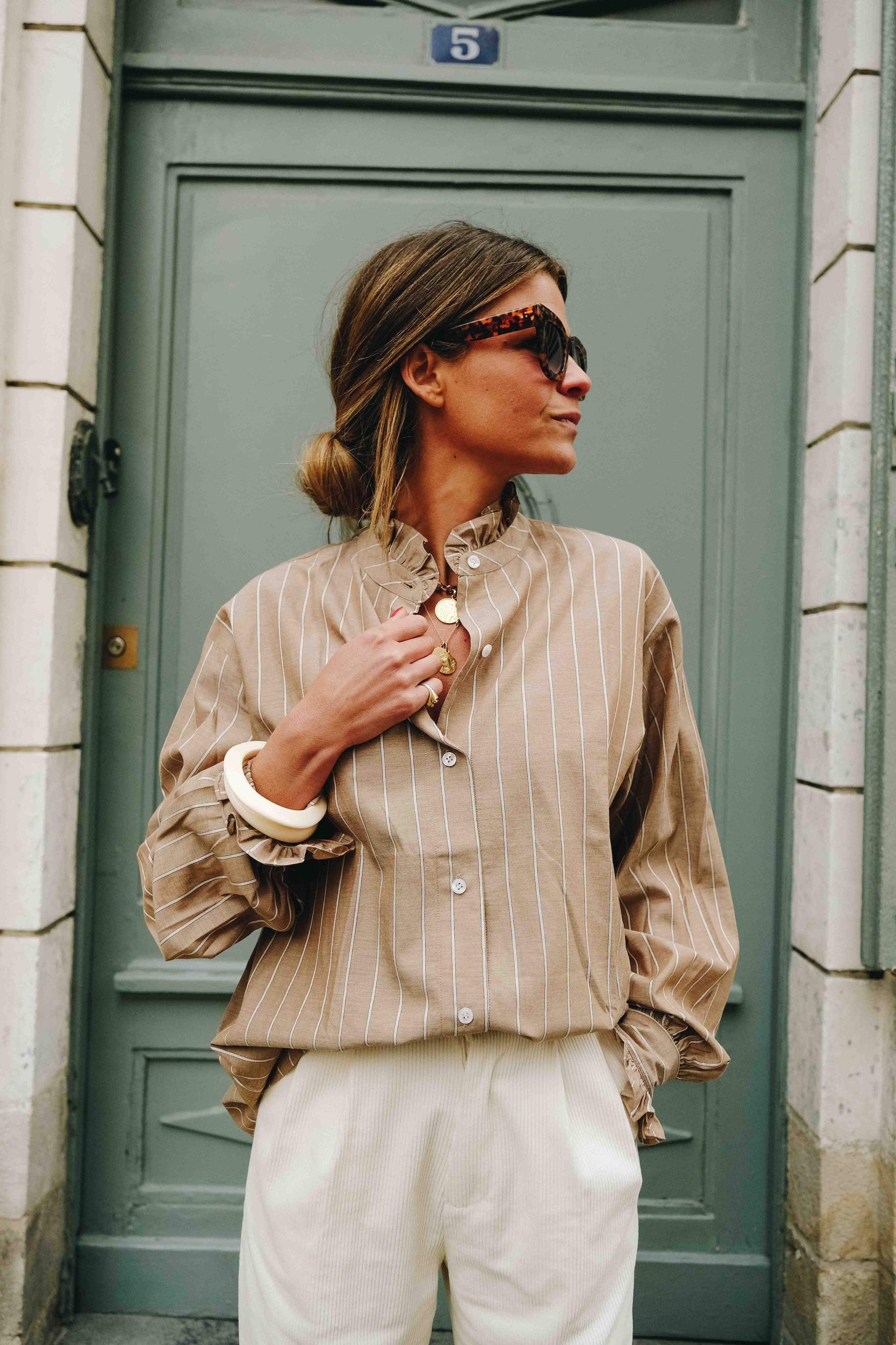 Blouse GARANCE rayure camel/beige