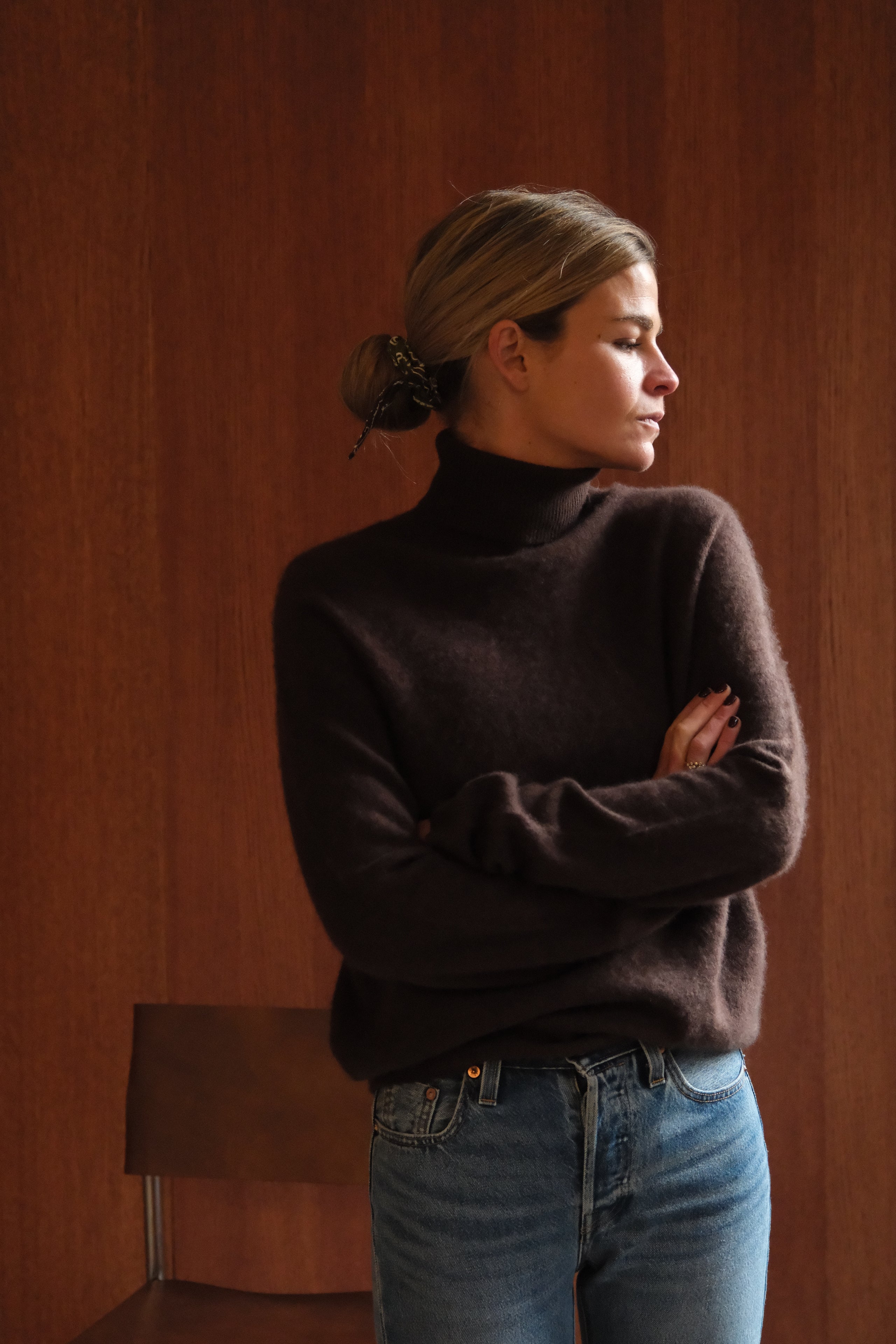 Pull Louison col roulé laine chocolat