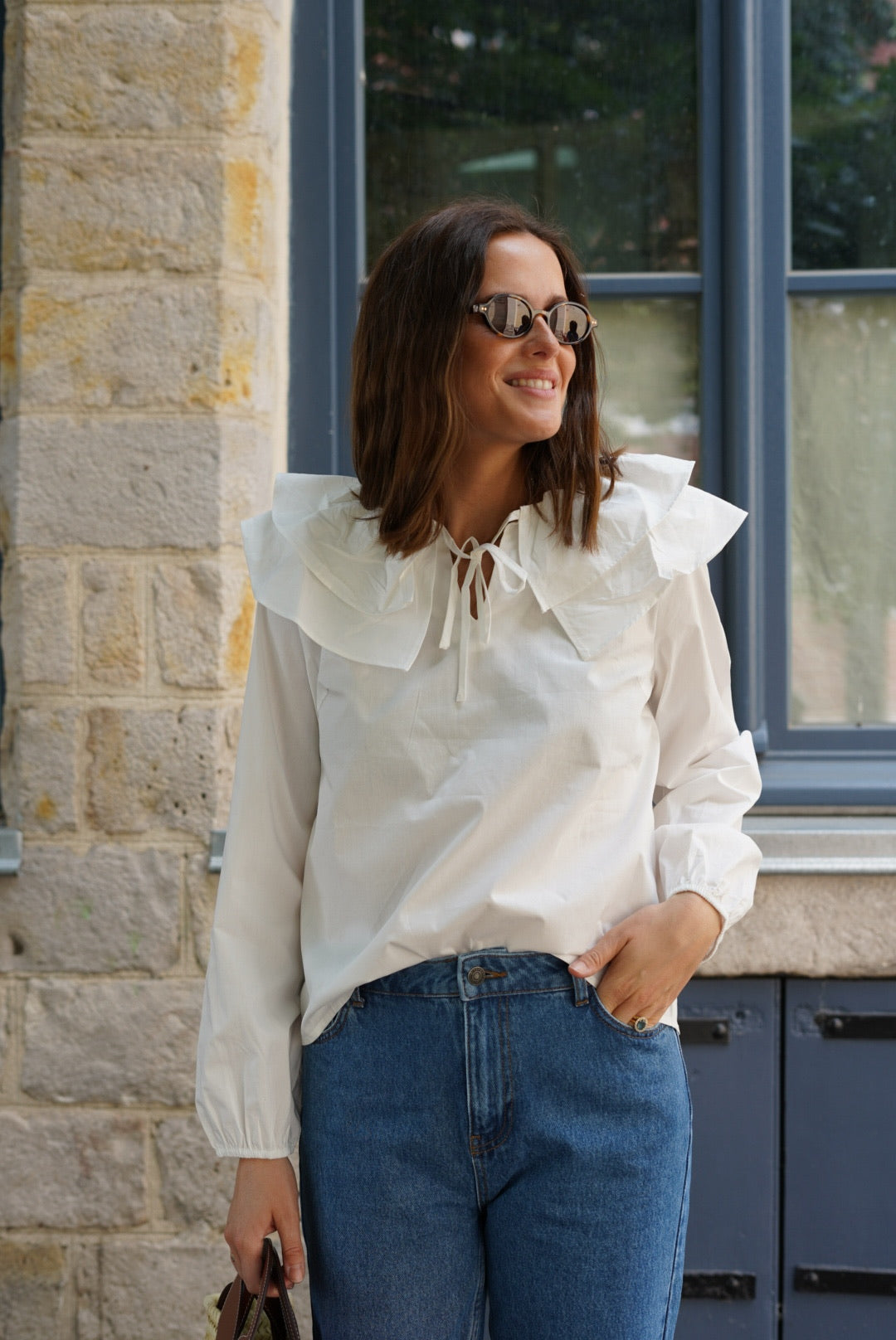 Blouse Joséphine grand col blanc