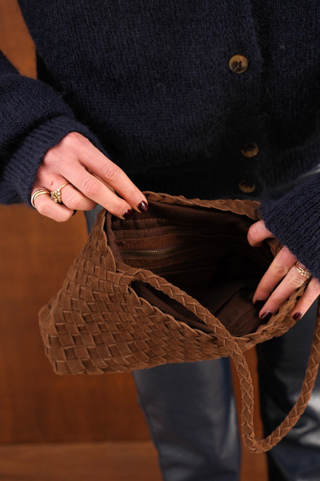 Sac mini daim tissé chocolat