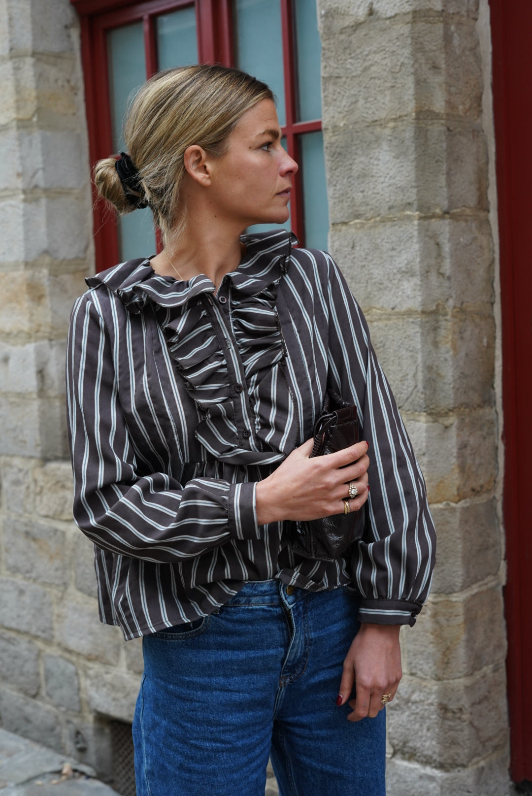 Blouse Olympe rayure chocolat