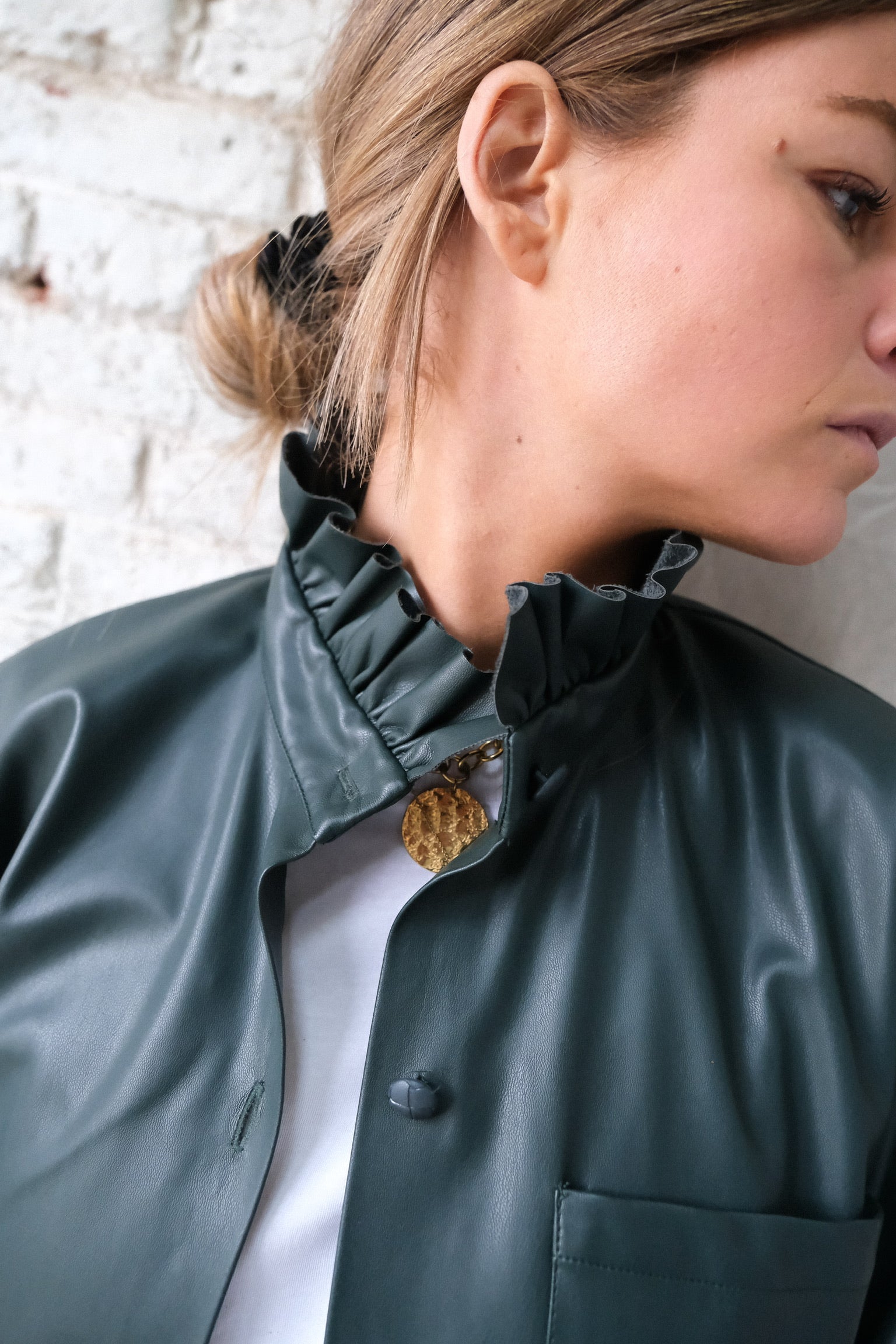 LOU dark green faux leather overshirt