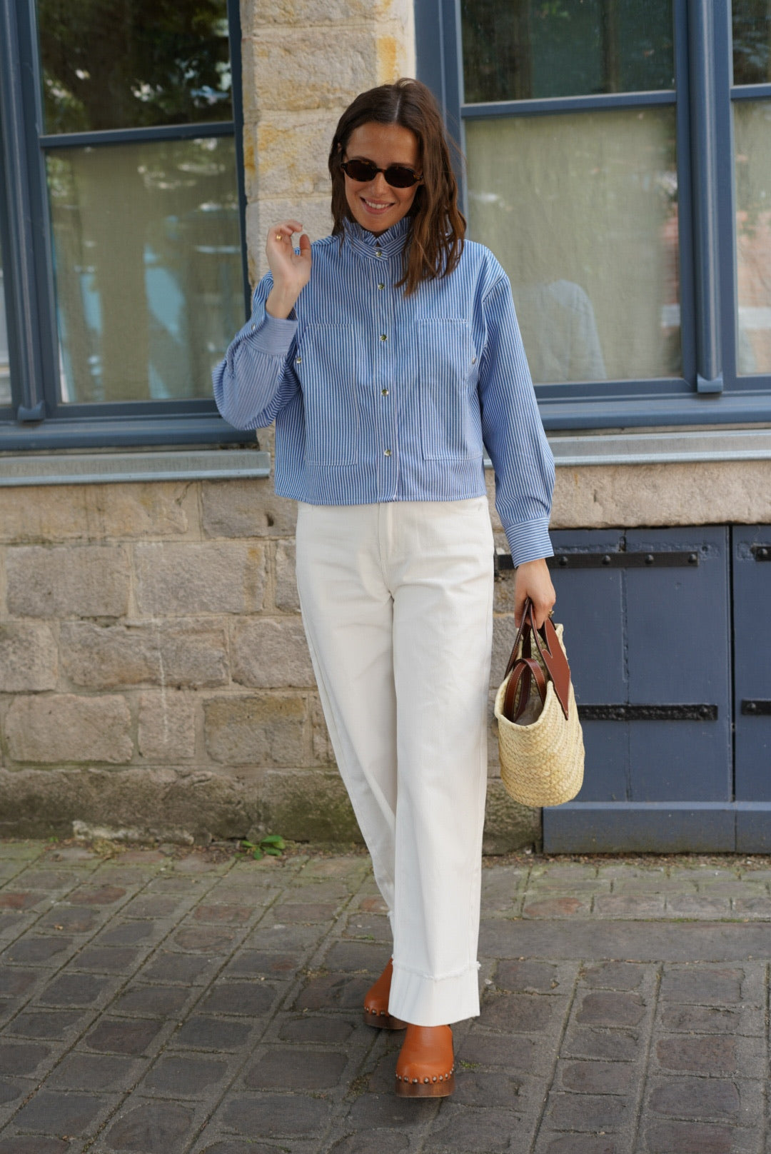 Veste courte Zélie rayure bleu/blanc
