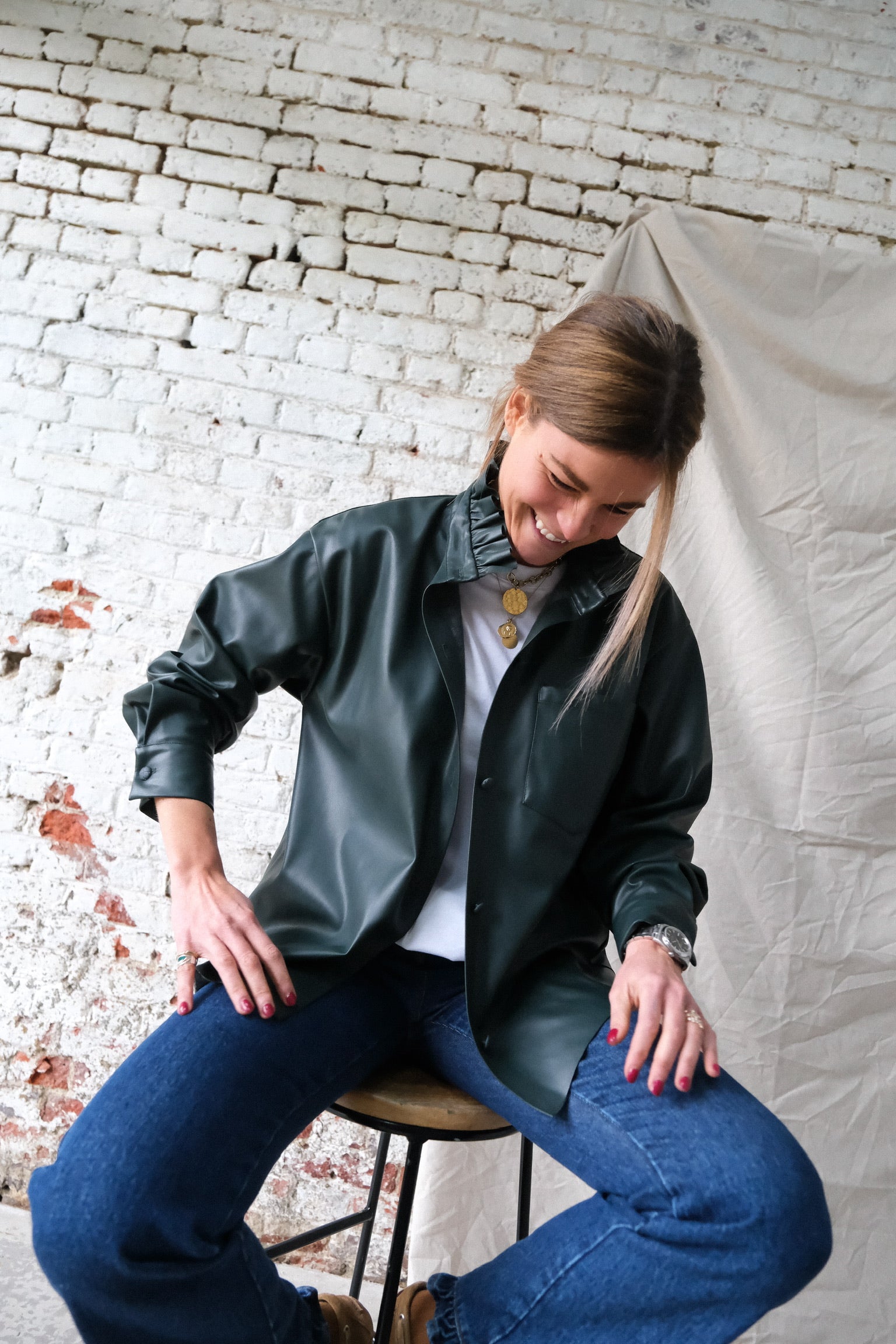 LOU dark green faux leather overshirt