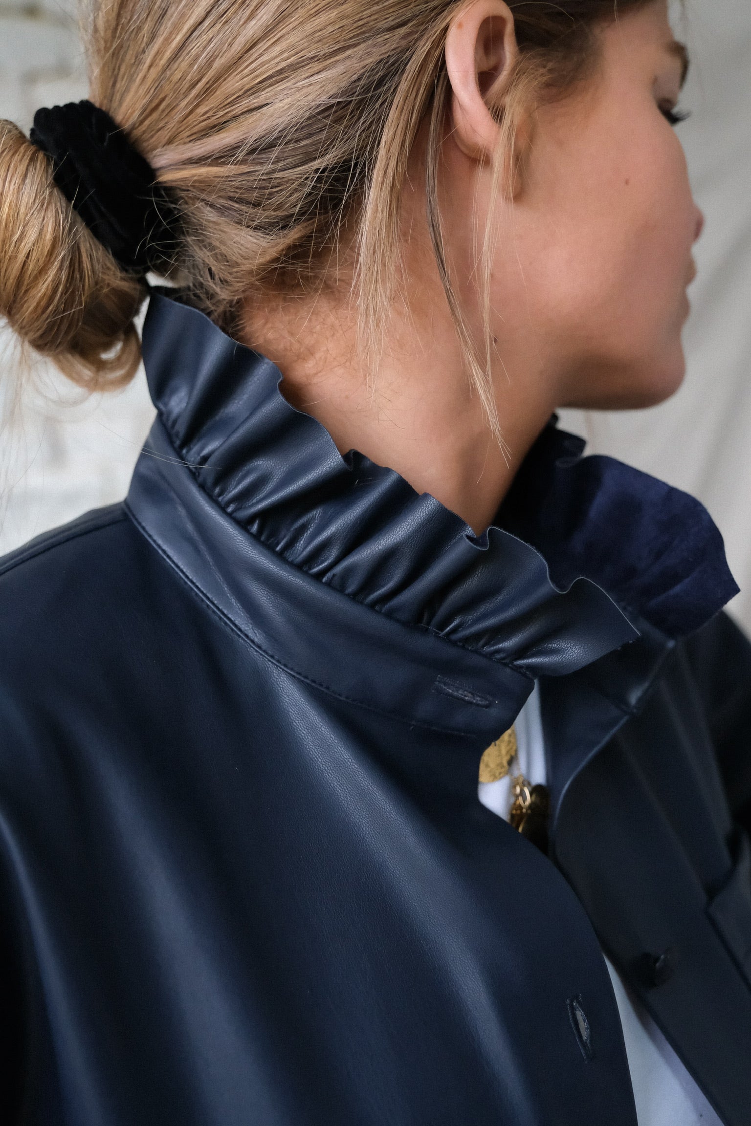 LOU navy faux leather overshirt