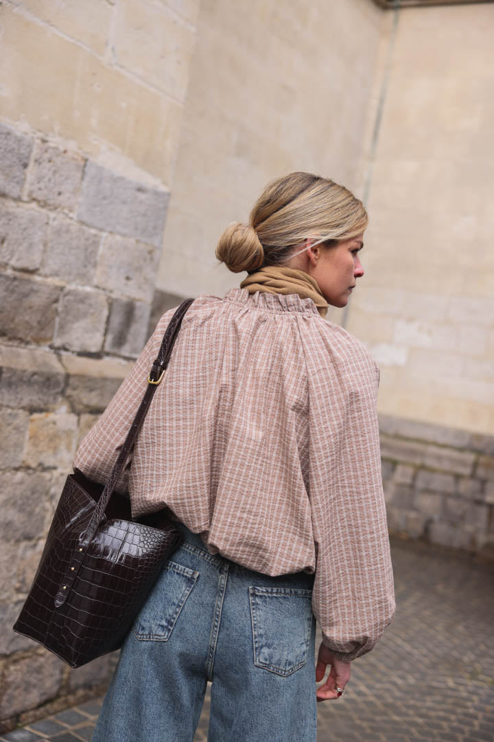 Capucine mocha checked blouse