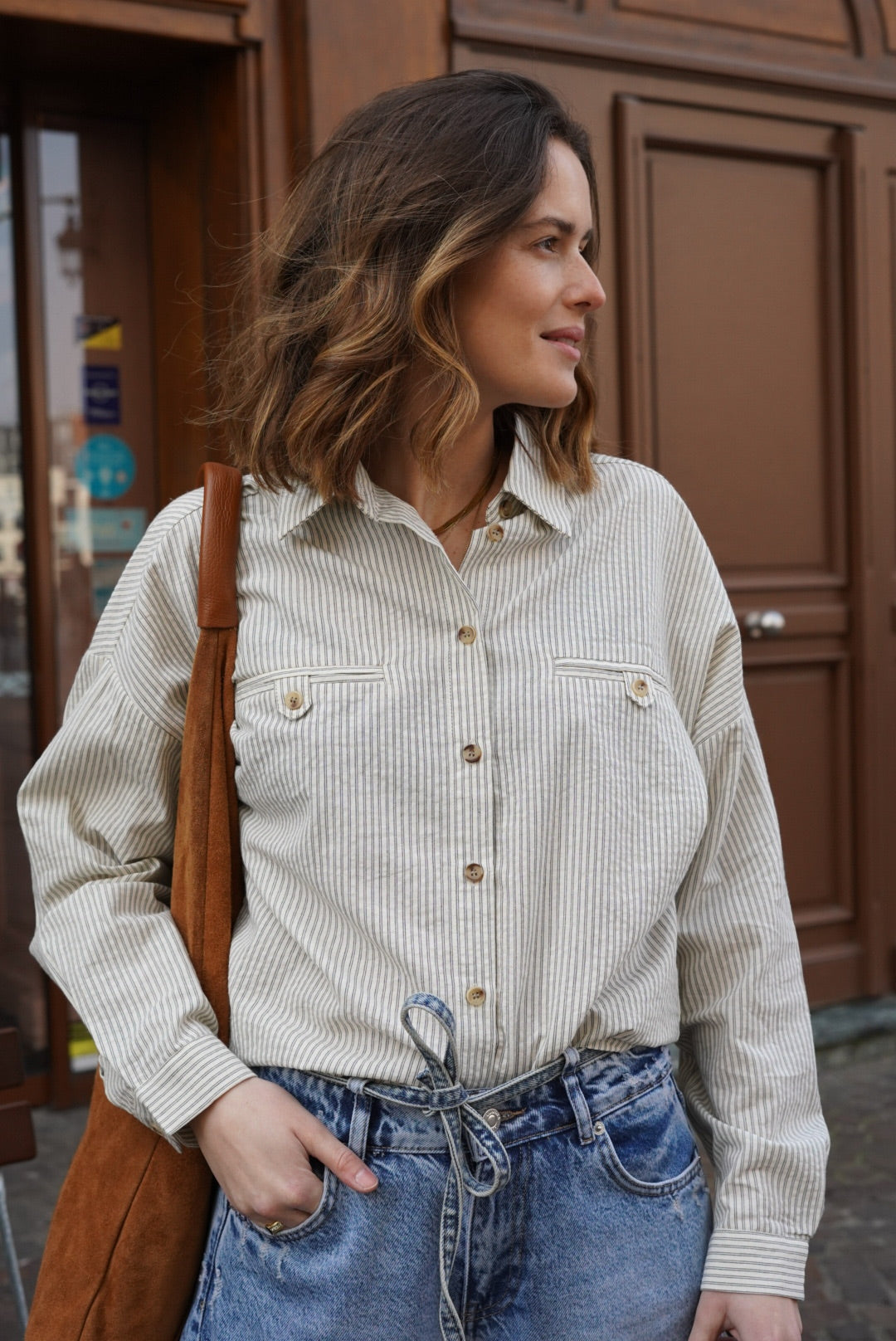 Chemise Zoé écru rayé noir