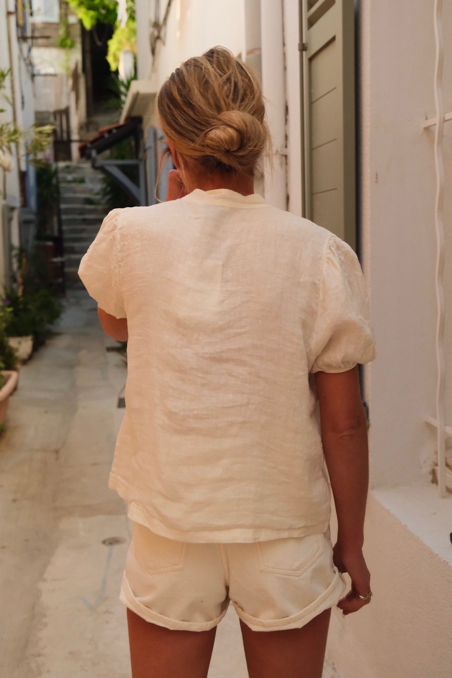 Célestine ecru linen blouse