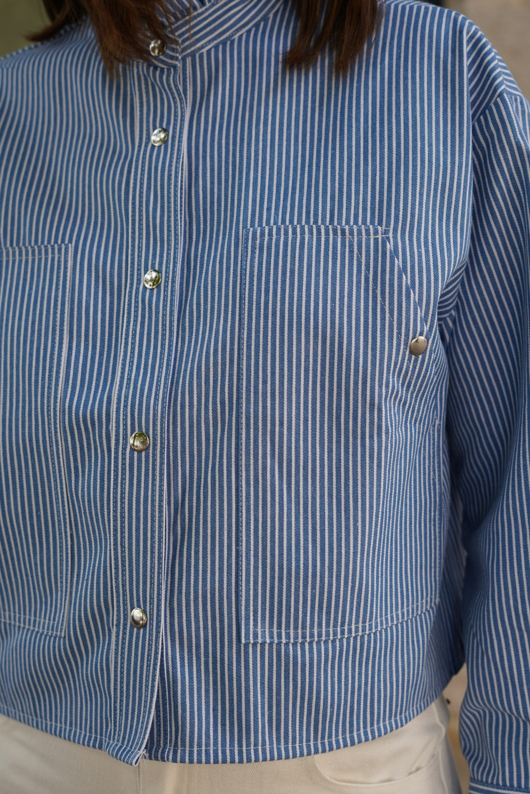 Veste courte Zélie rayure bleu/blanc